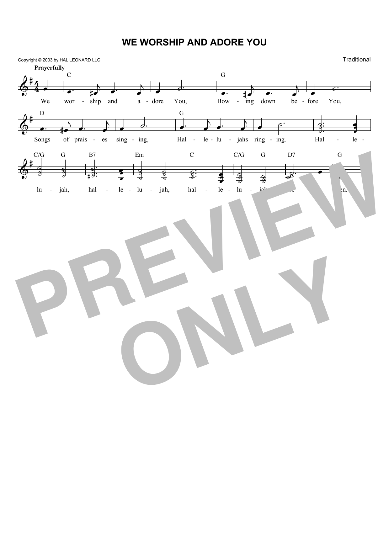 Traditional We Worship And Adore You Sheet Music
