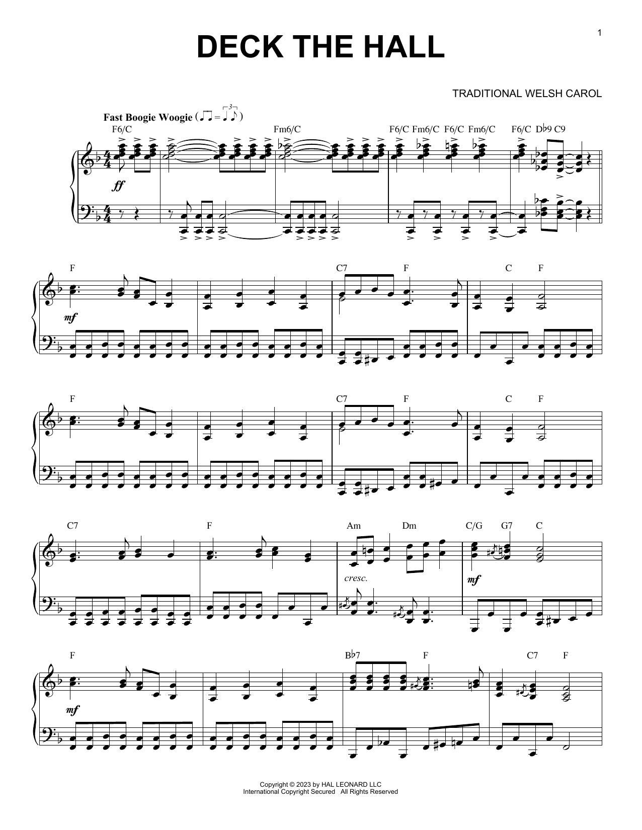 Traditional Welsh Carol Deck The Hall [Boogie Woogie version] (arr. Brent Edstrom) Sheet Music