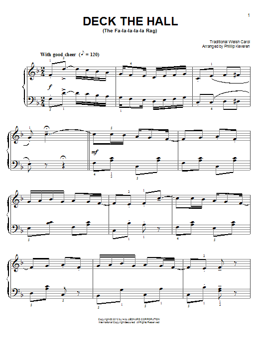 Traditional Welsh Carol Deck The Hall [Ragtime version] (arr. Phillip Keveren) Sheet Music
