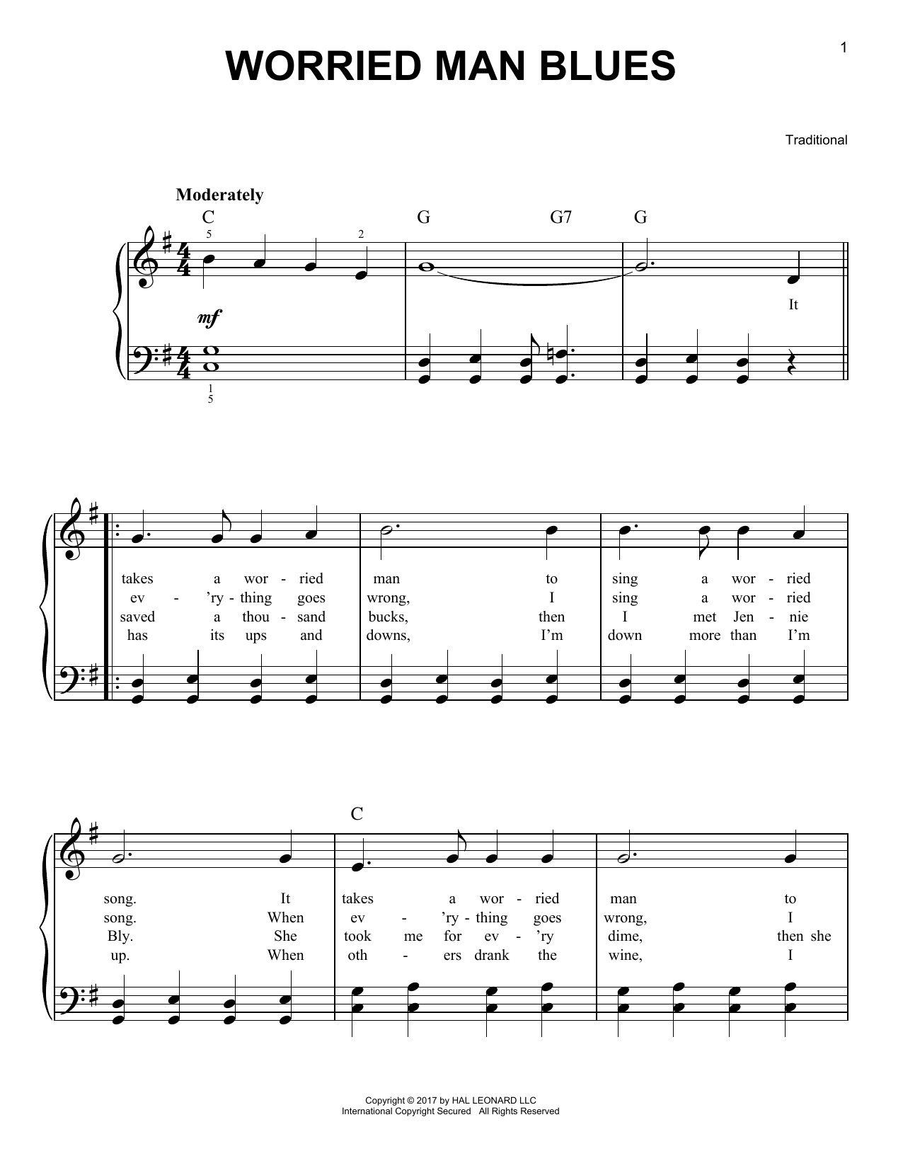 Traditional Worried Man Blues Sheet Music