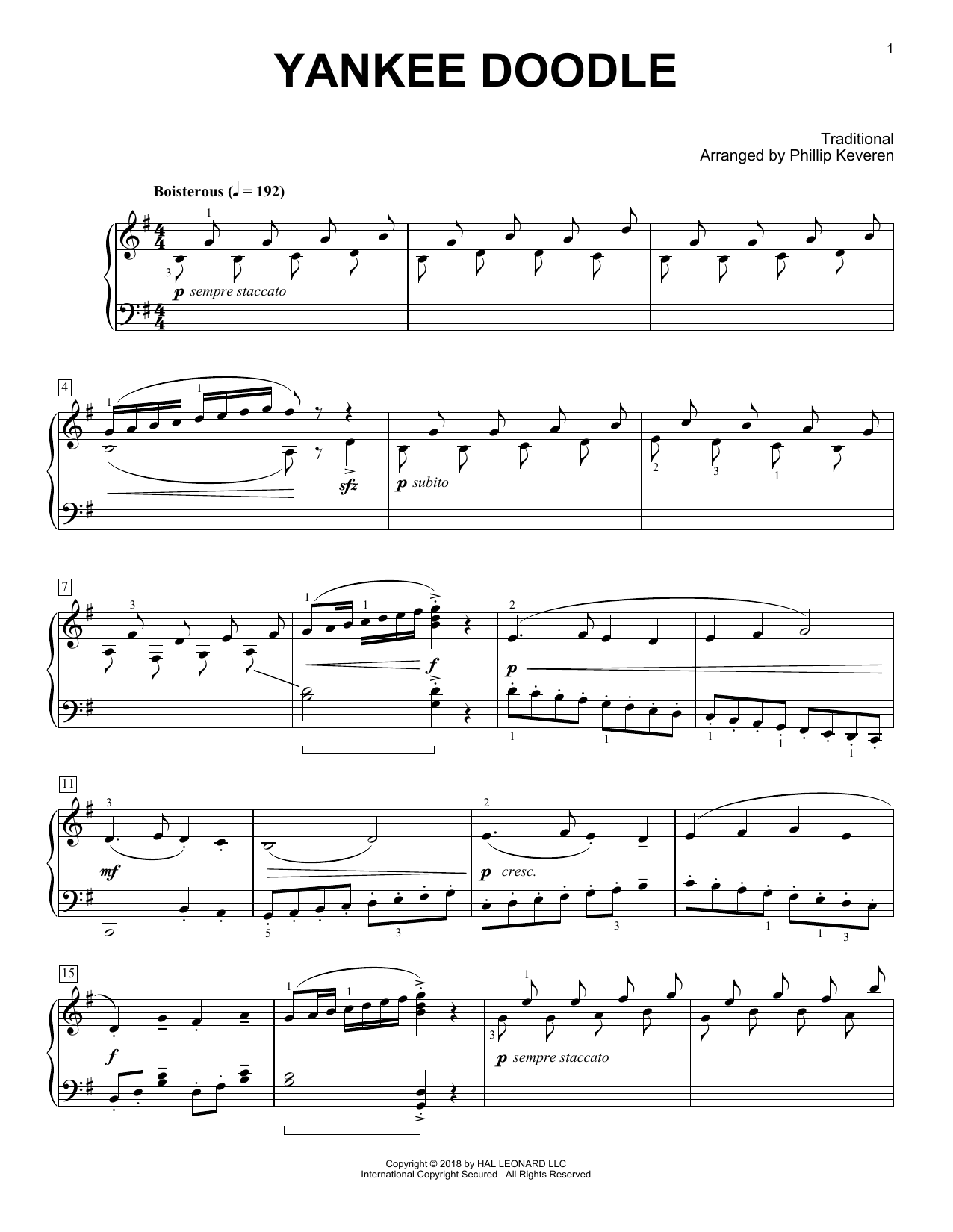 Traditional Yankee Doodle [Classical version] (arr. Phillip Keveren) Sheet Music