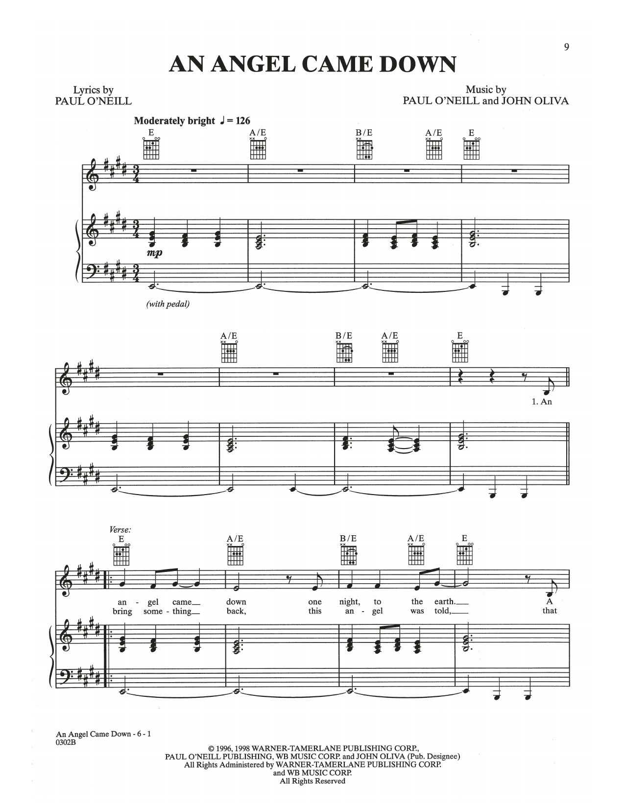 Trans-Siberian Orchestra An Angel Came Down Sheet Music