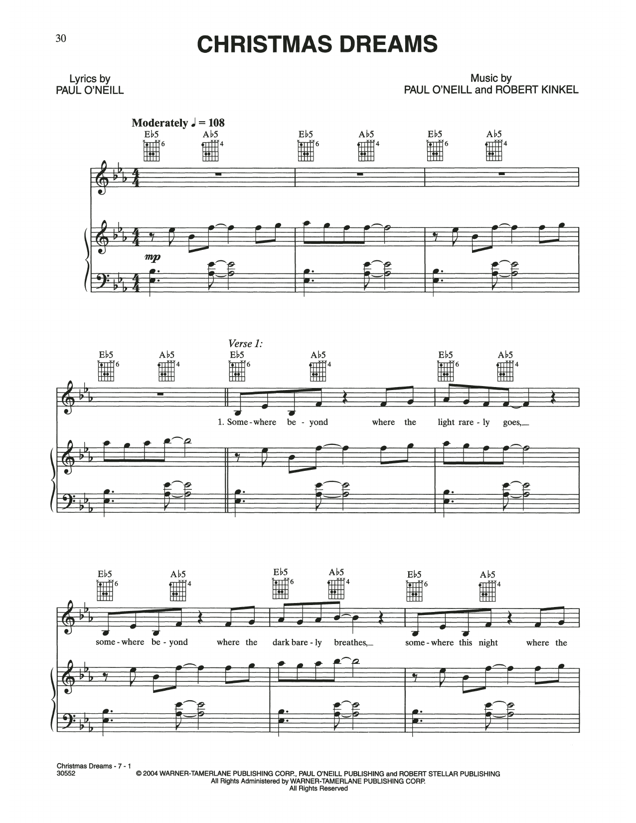 Trans-Siberian Orchestra Christmas Dreams Sheet Music