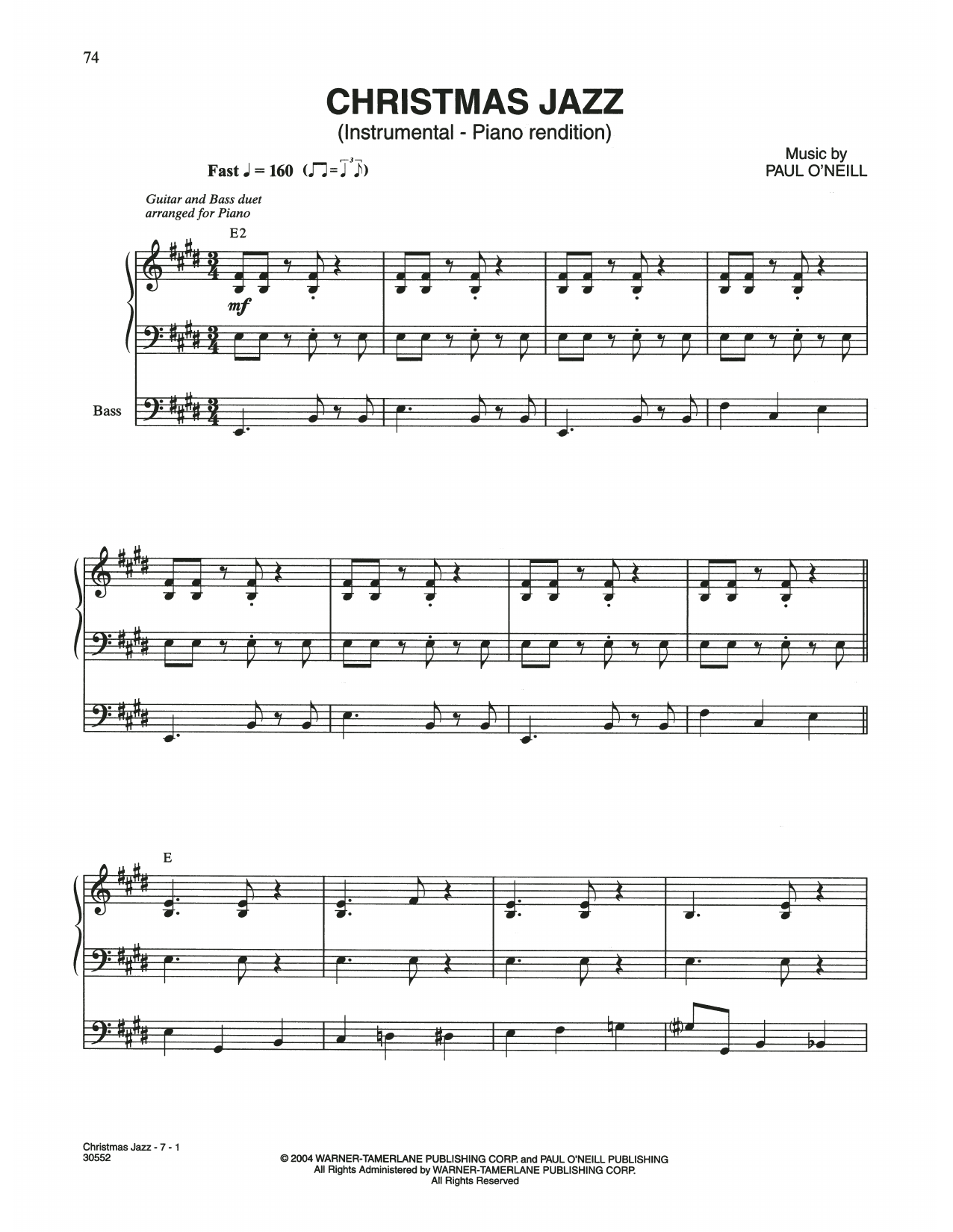 Trans-Siberian Orchestra Christmas Jazz Sheet Music
