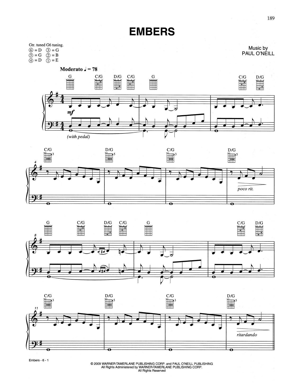 Trans-Siberian Orchestra Embers Sheet Music