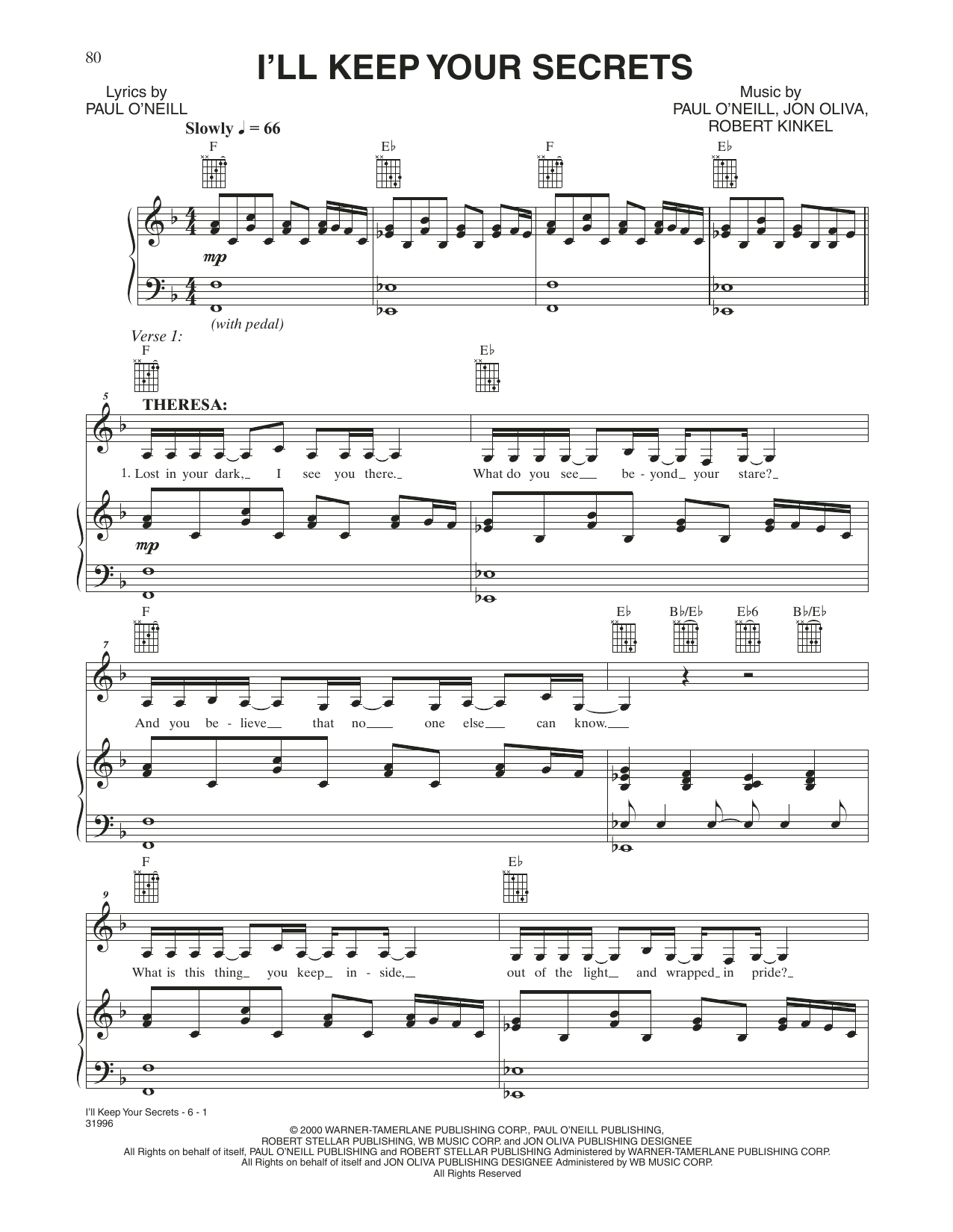 Trans-Siberian Orchestra I'll Keep Your Secrets Sheet Music