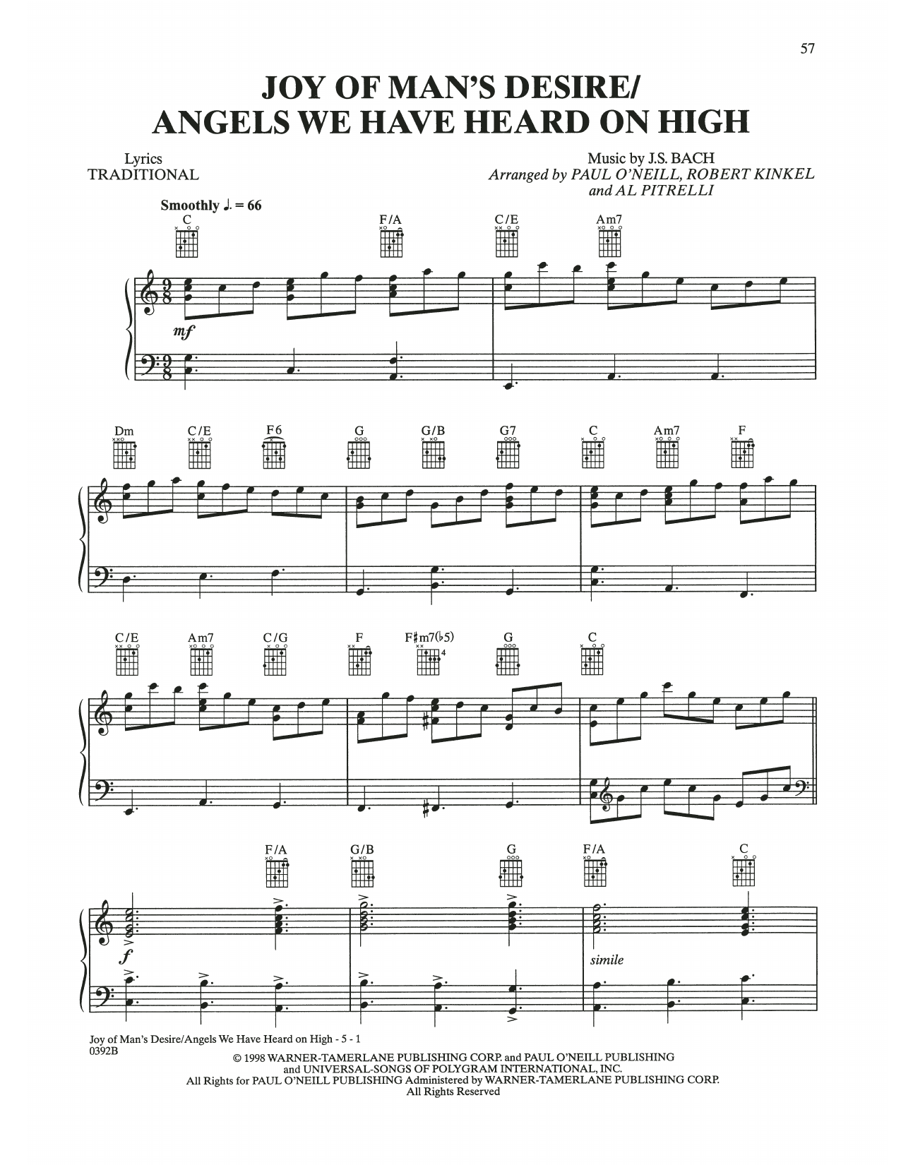 Trans-Siberian Orchestra Joy Of Man's Desire / Angels We Have Heard On High Sheet Music