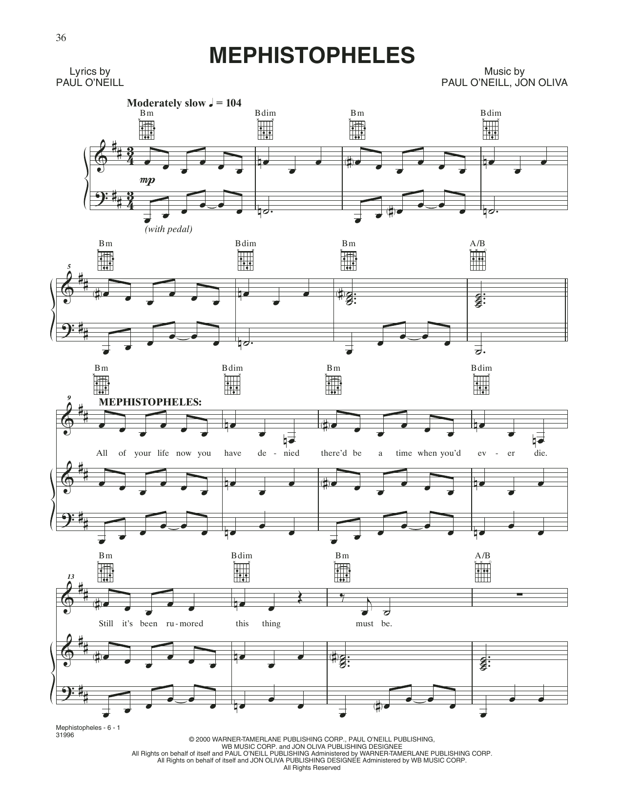 Trans-Siberian Orchestra Mephistopheles Sheet Music