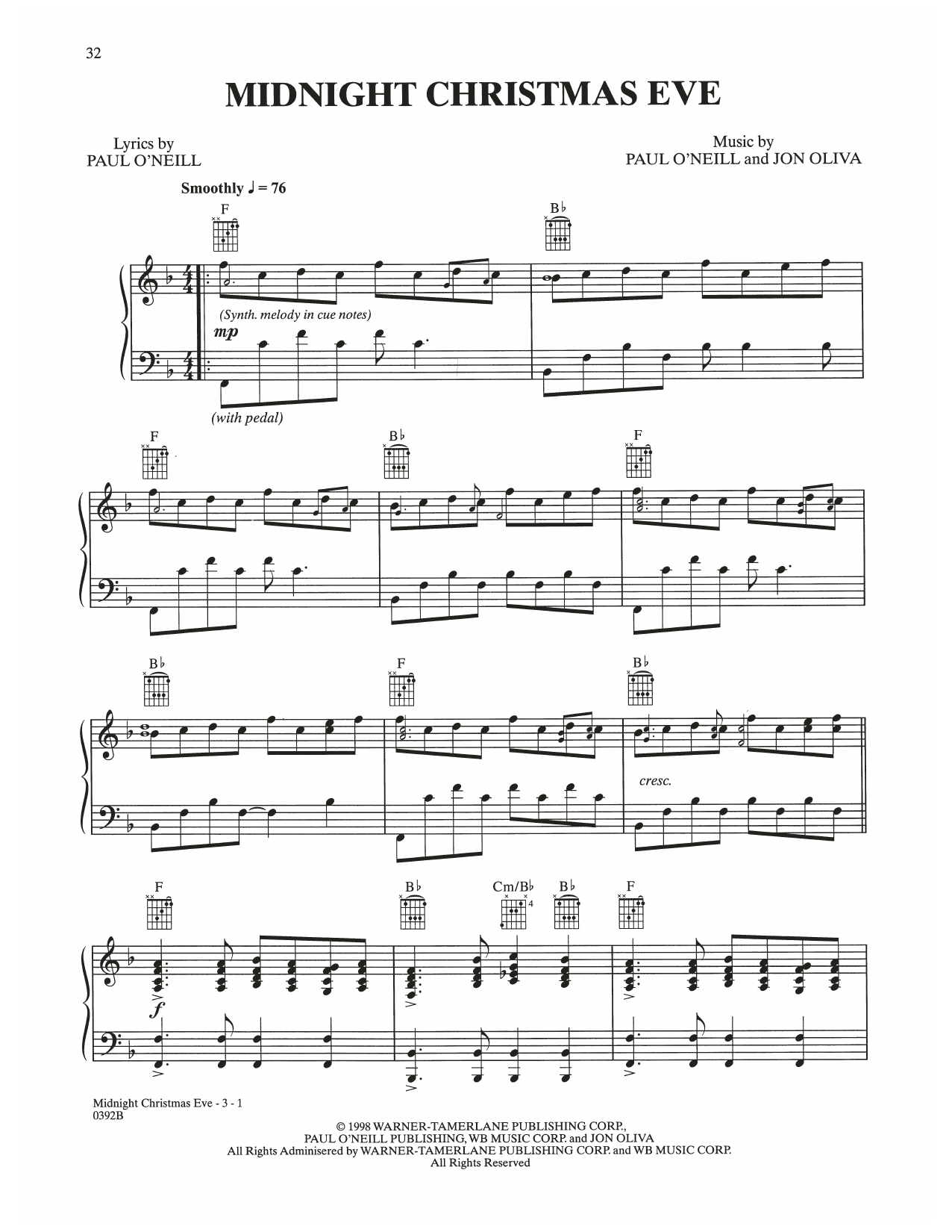 Trans-Siberian Orchestra Midnight Christmas Eve Sheet Music
