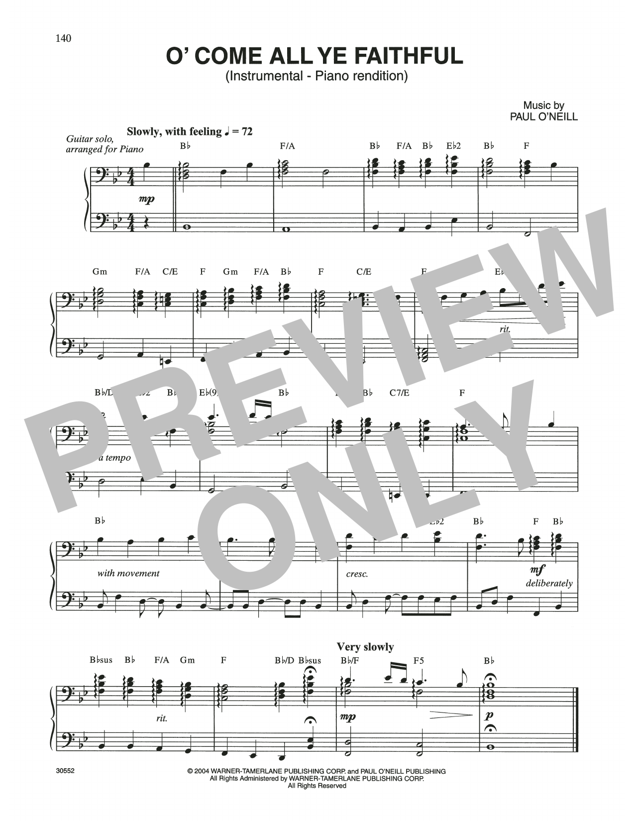 Trans-Siberian Orchestra O' Come All Ye Faithful Sheet Music