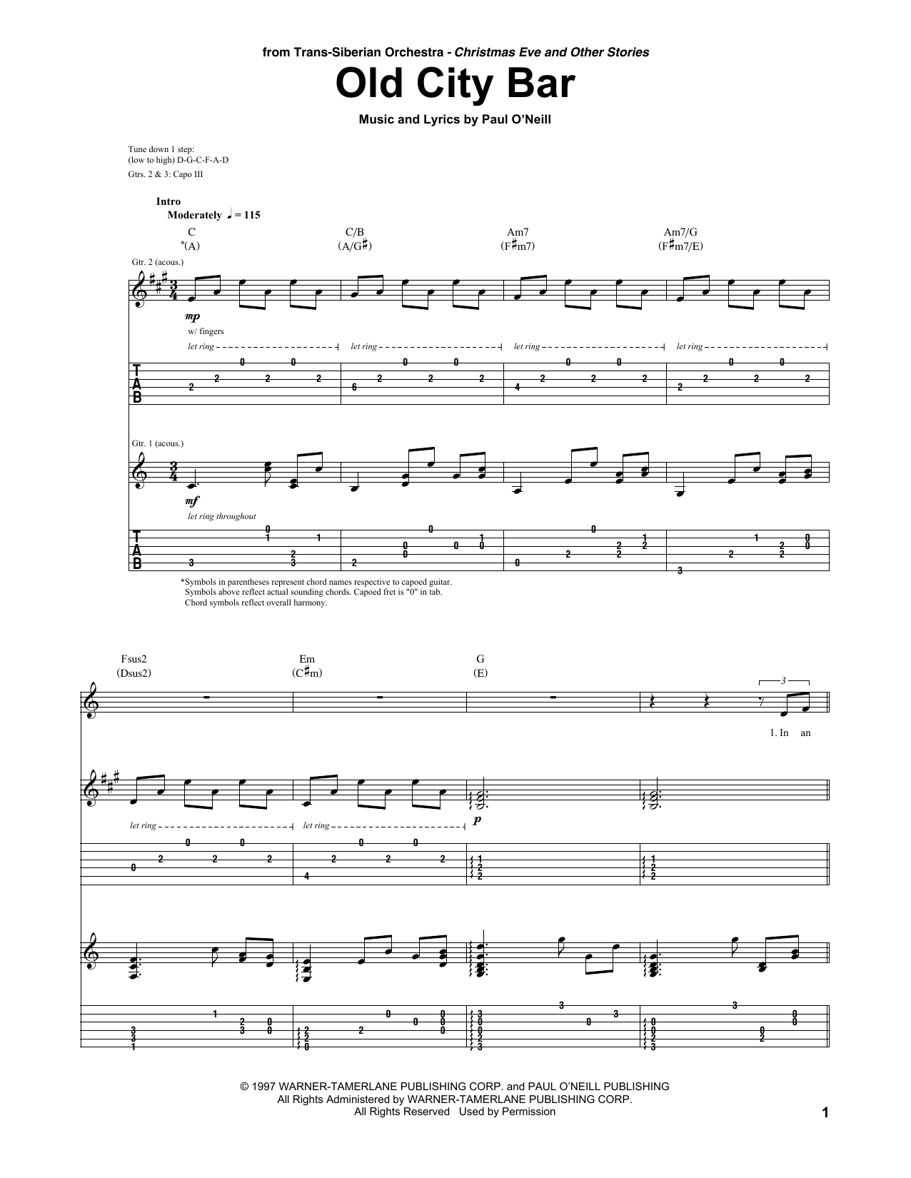 Trans-Siberian Orchestra Old City Bar Sheet Music