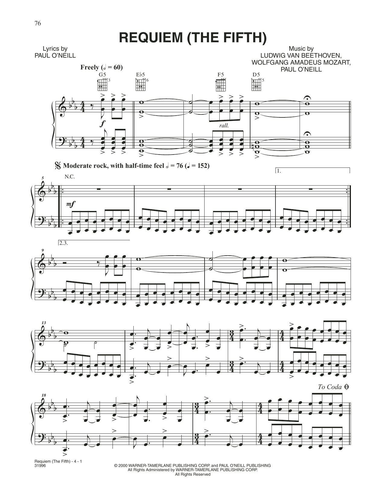 Trans-Siberian Orchestra Requiem (The Fifth) Sheet Music