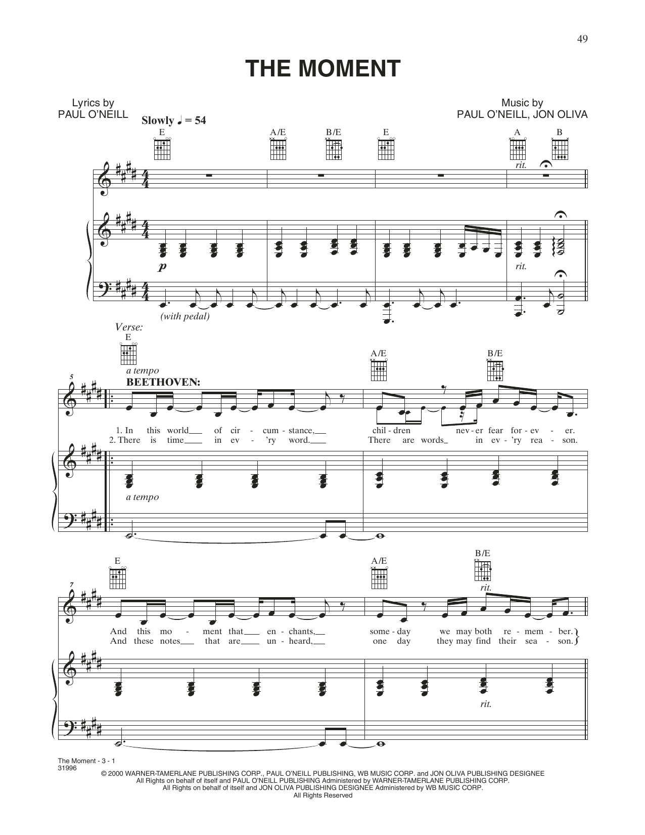 Trans-Siberian Orchestra The Moment Sheet Music