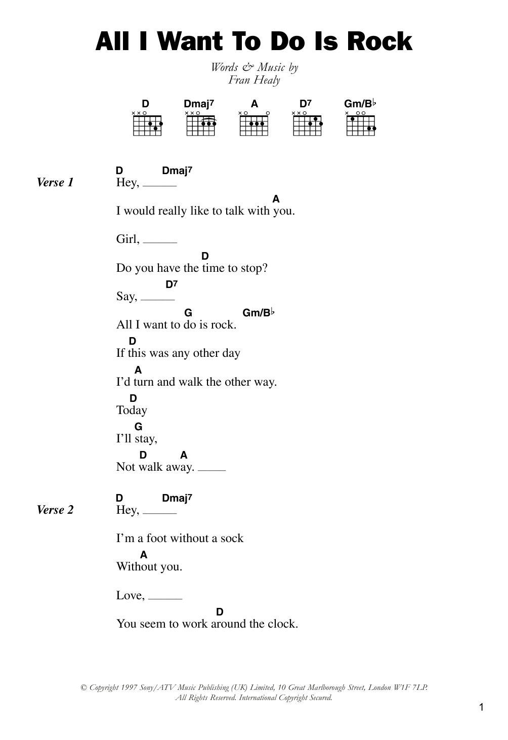 Travis All I Want To Do Is Rock Sheet Music