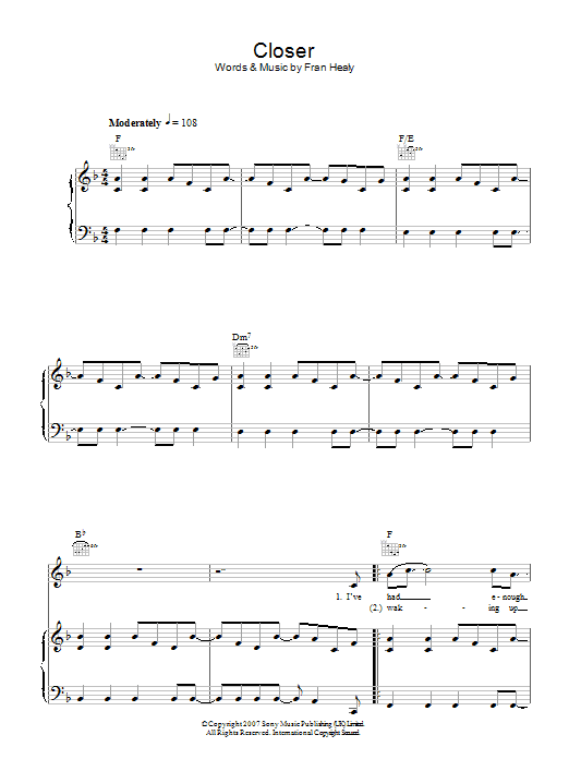 Travis Closer Sheet Music