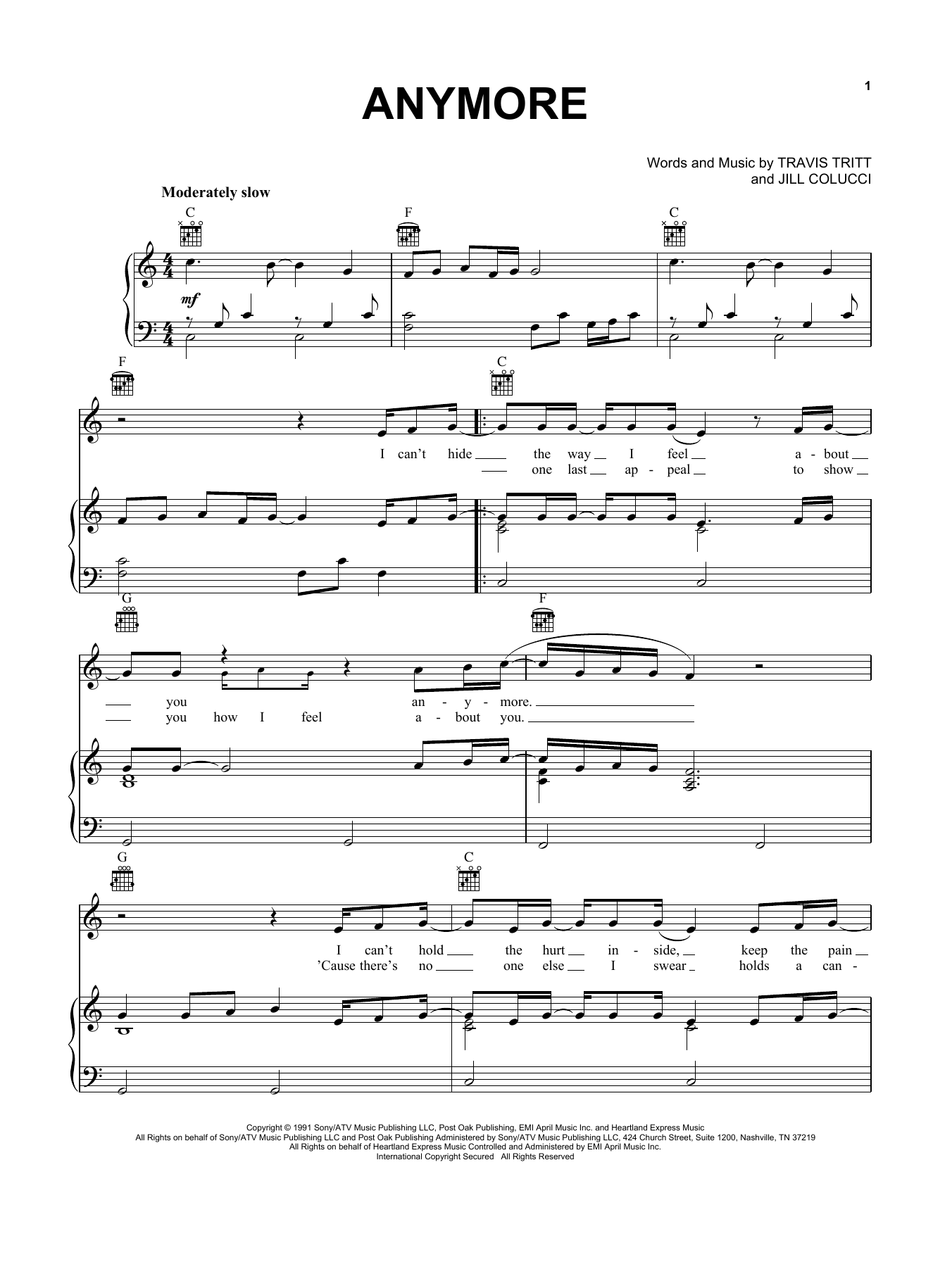 Travis Tritt Anymore Sheet Music