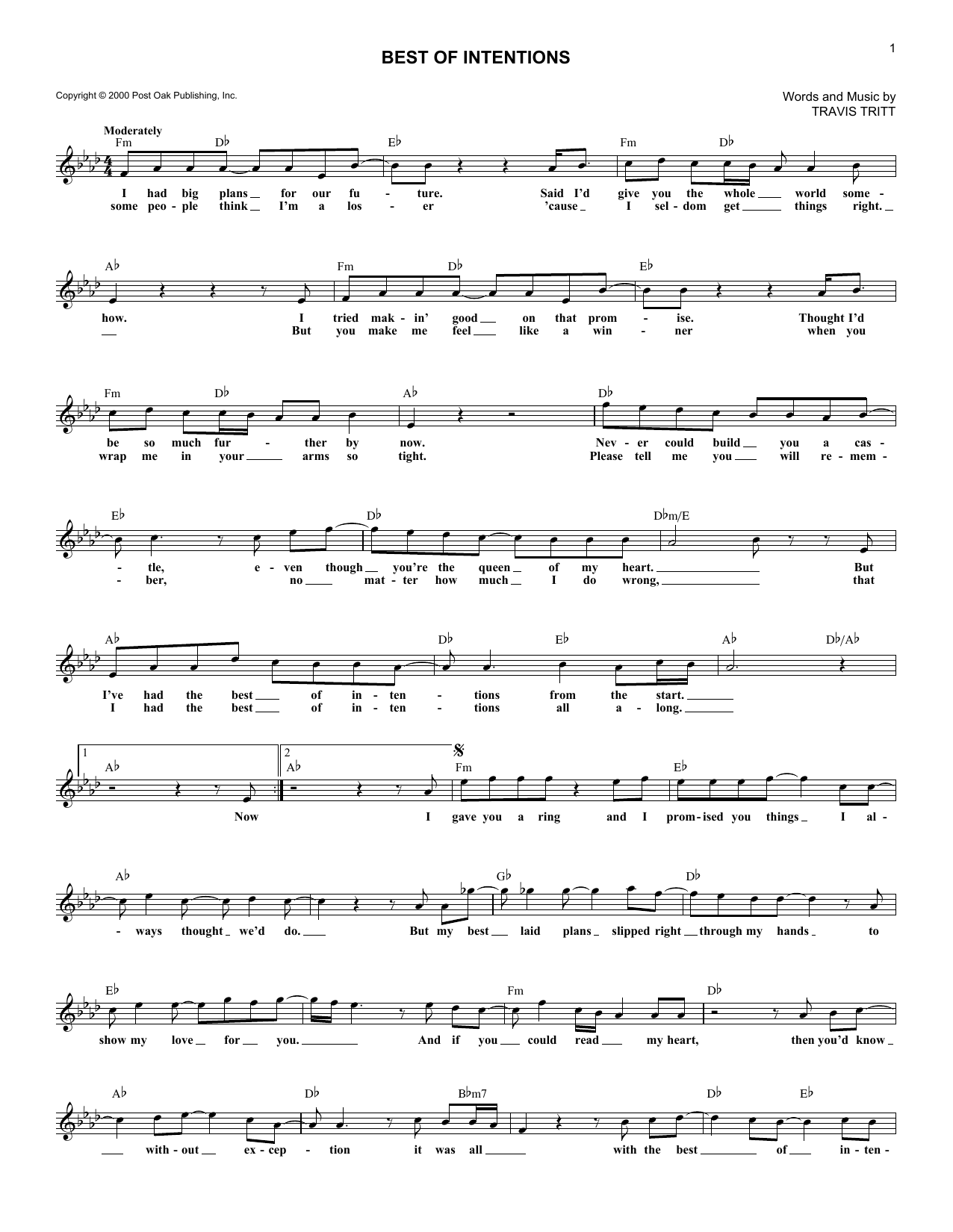 Travis Tritt Best Of Intentions Sheet Music