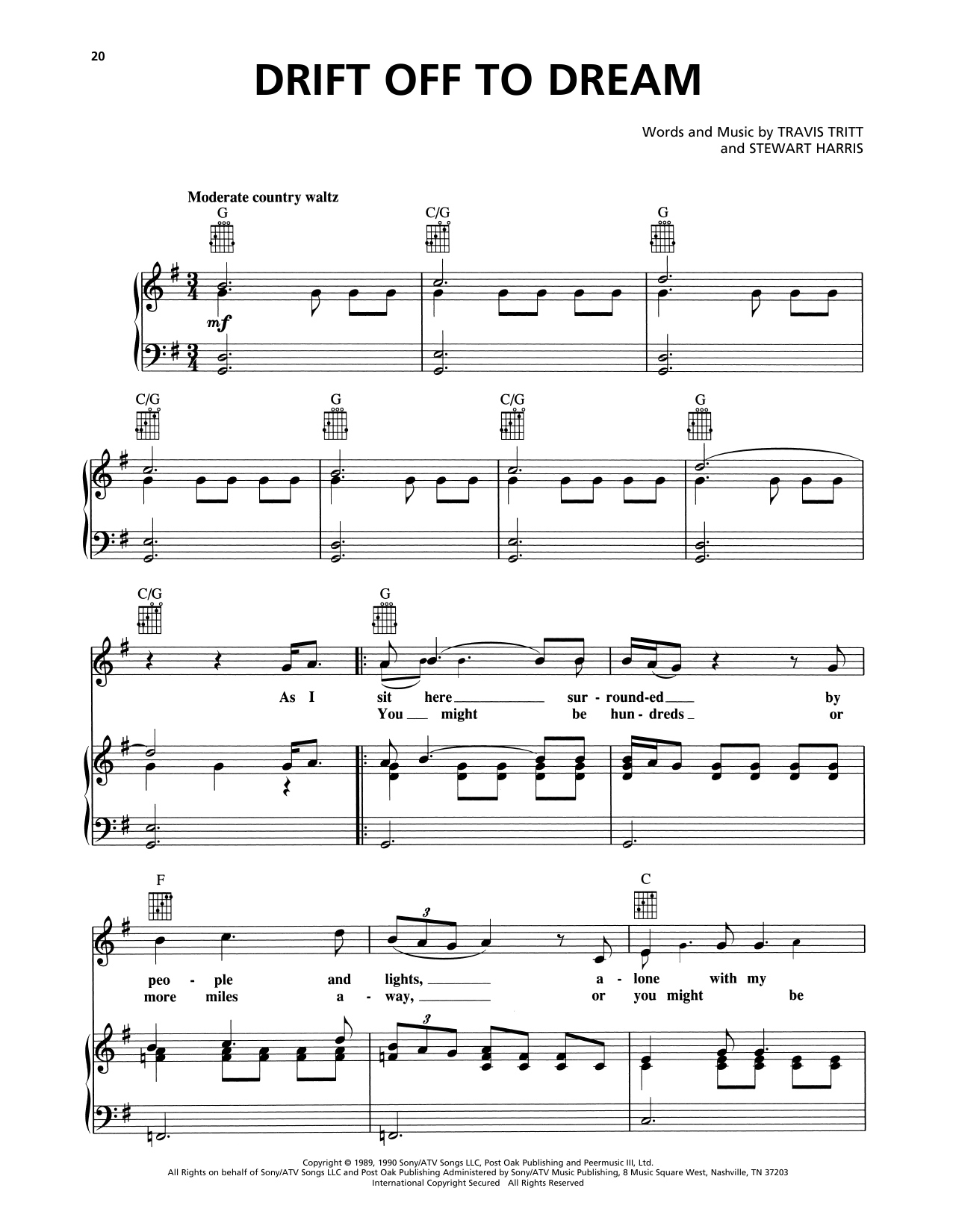 Travis Tritt Drift Off To Dream Sheet Music