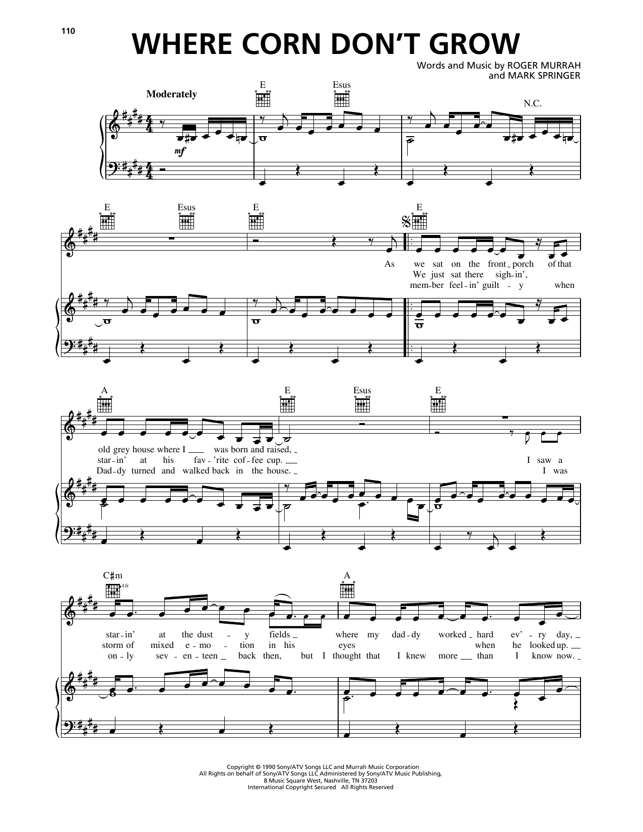 Travis Tritt Where Corn Don't Grow Sheet Music