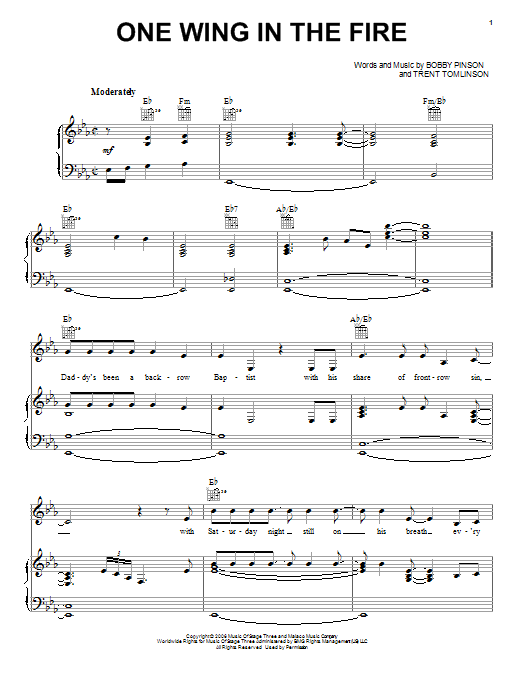 Trent Tomlinson One Wing In The Fire Sheet Music