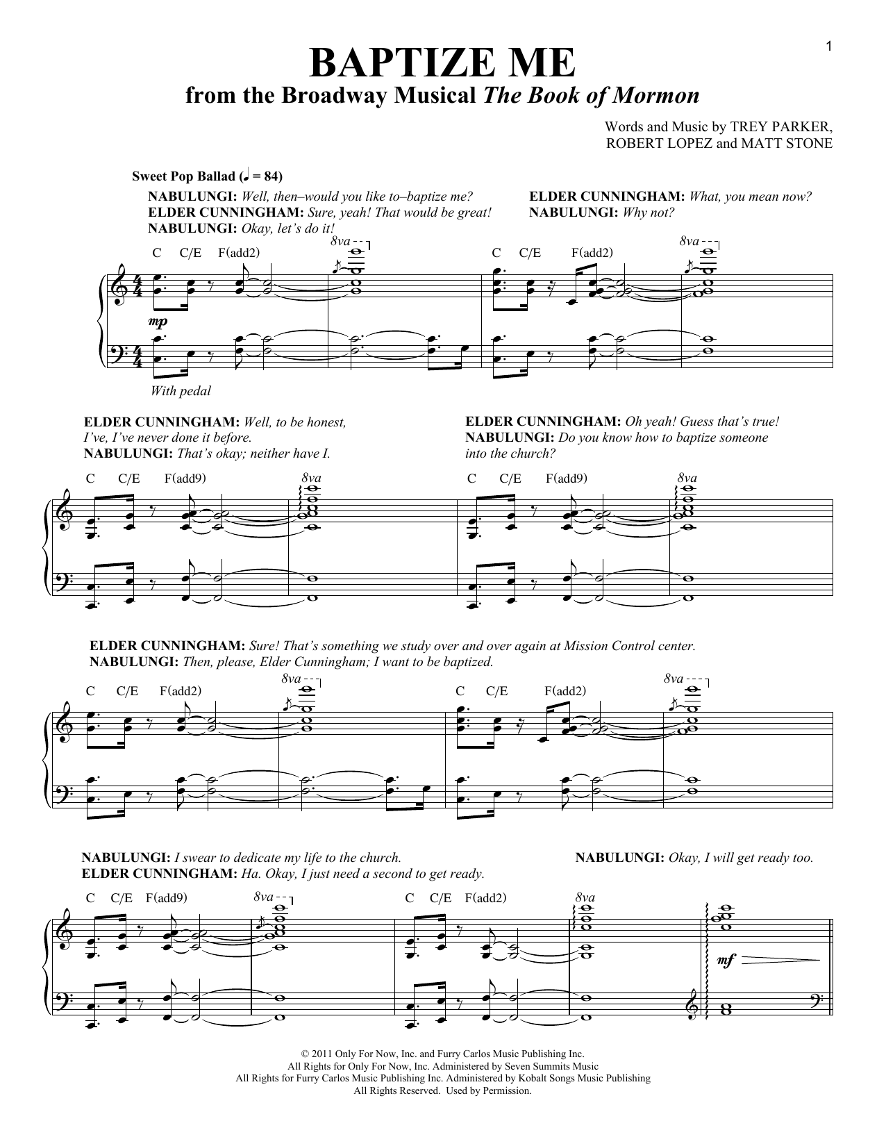 Trey Parker & Matt Stone Baptize Me Sheet Music