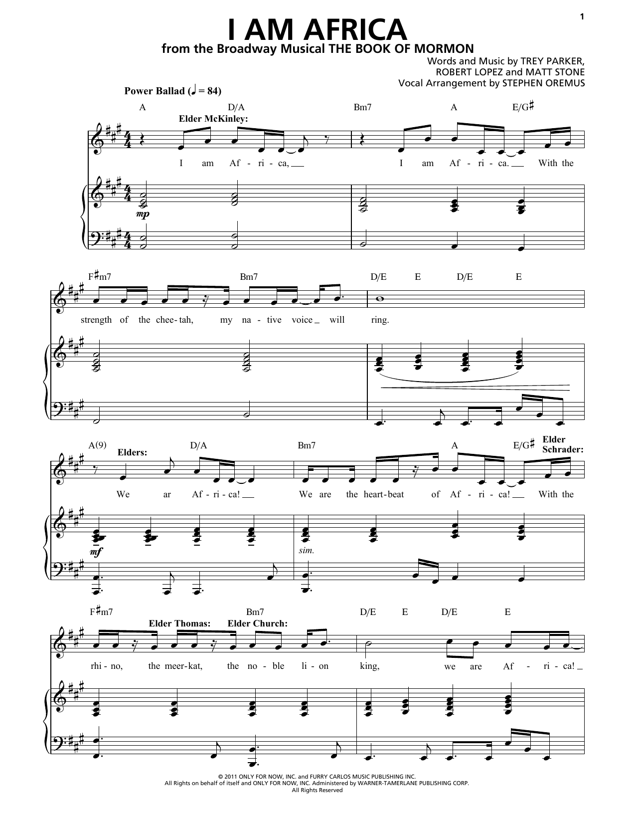 Trey Parker & Matt Stone I Am Africa Sheet Music