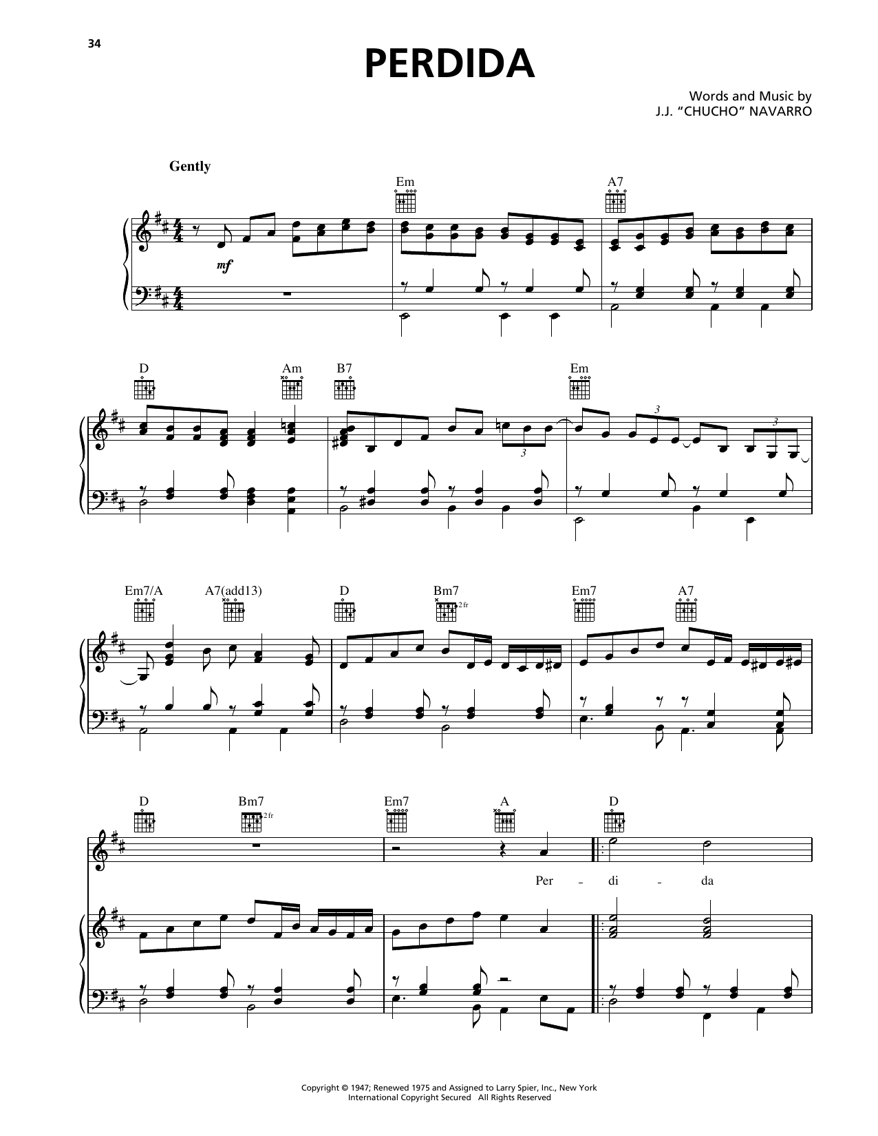 Trio Los Panchos Perdida Sheet Music