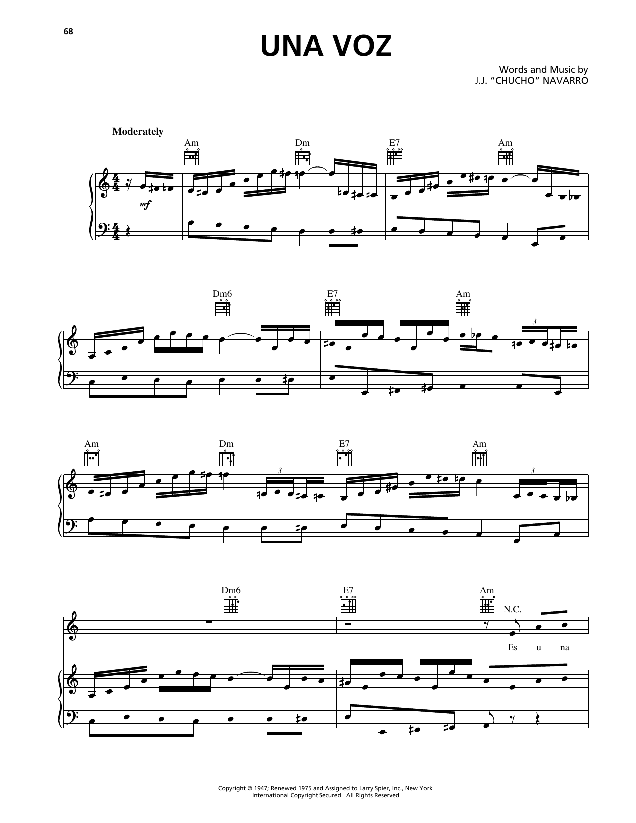 Trio Los Panchos Una Voz Sheet Music