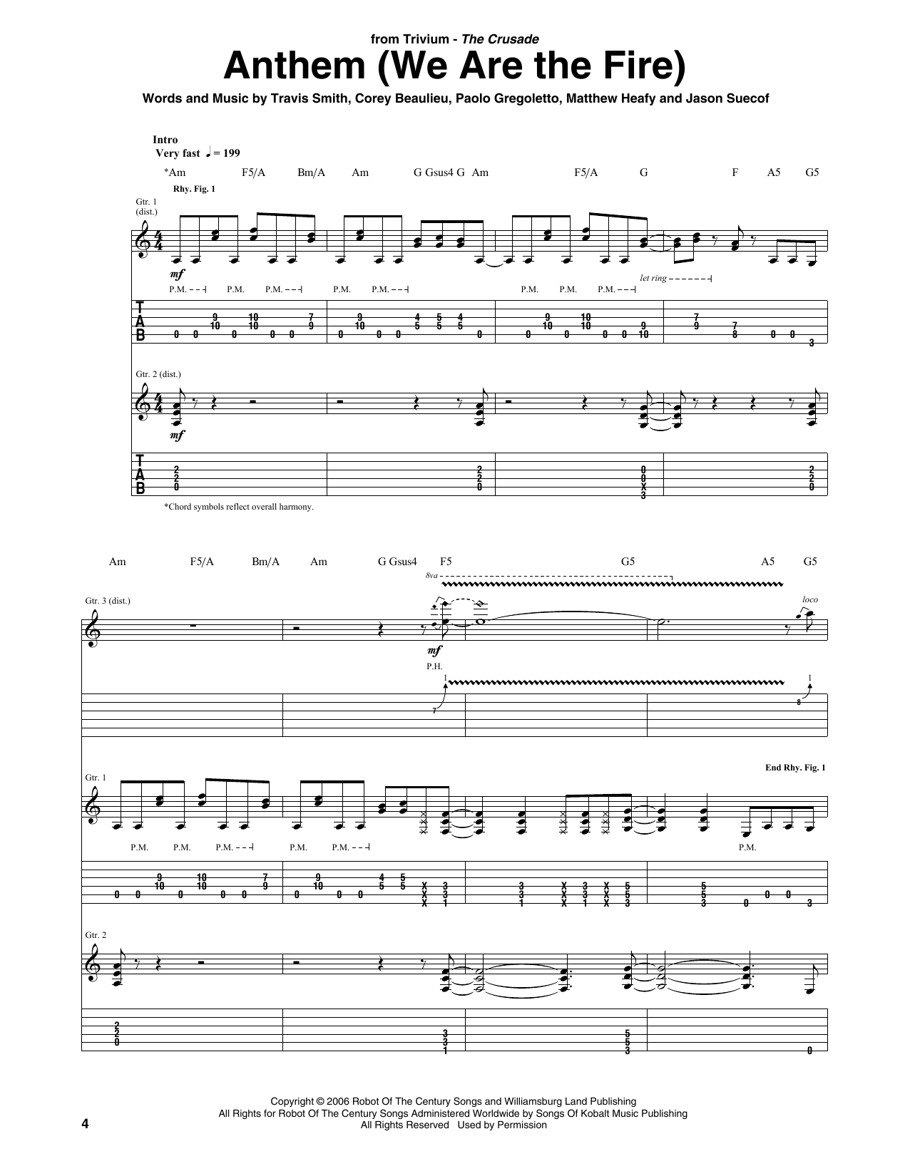 Trivium Anthem (We Are The Fire) Sheet Music