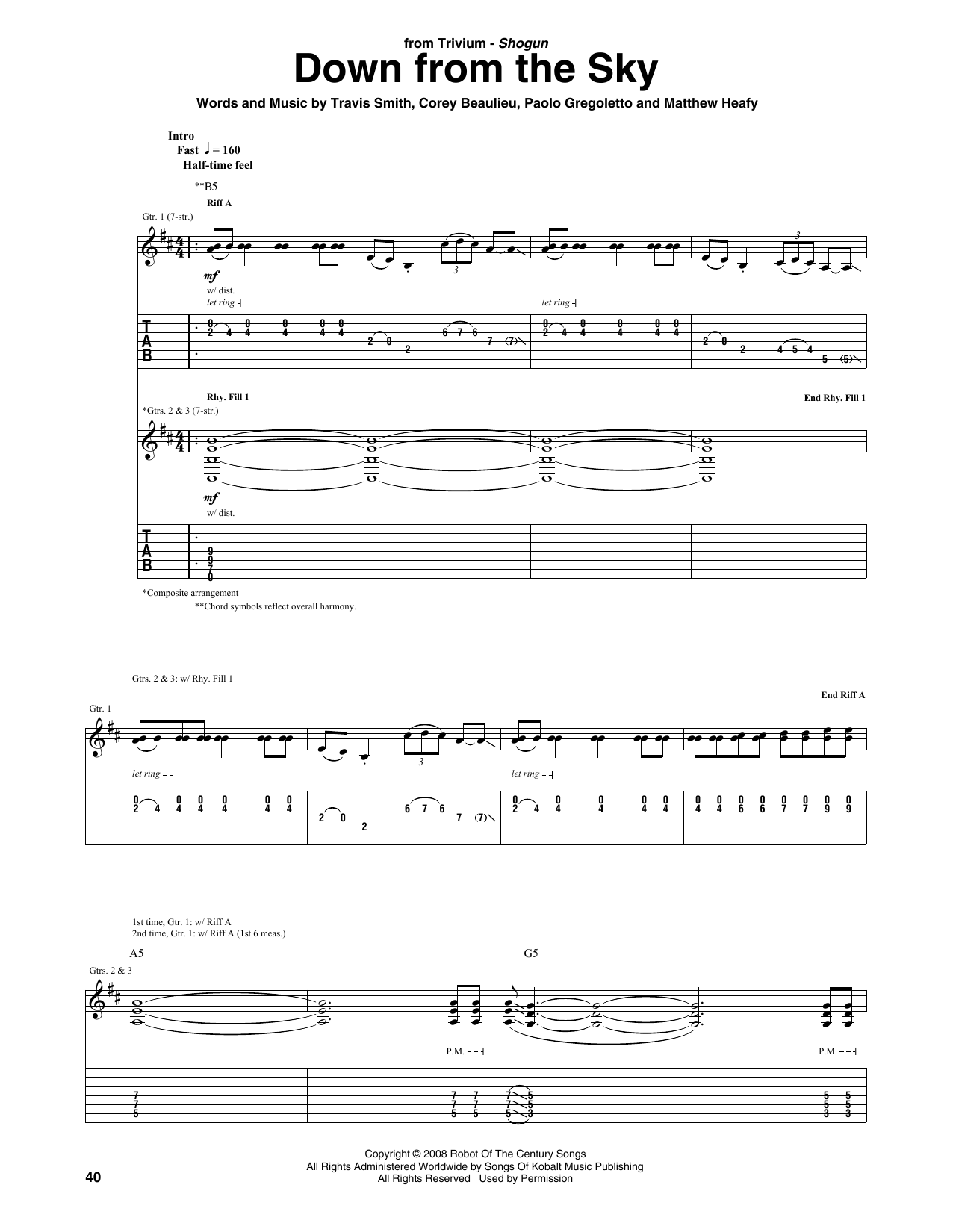 Trivium Down From The Sky Sheet Music
