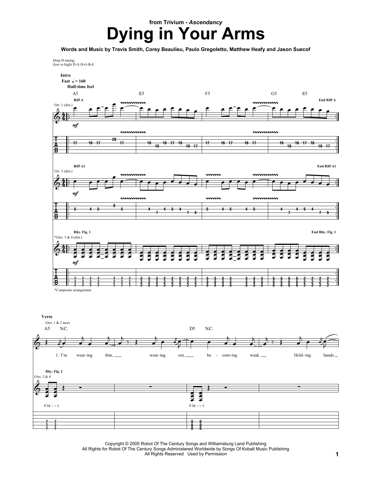 Trivium Dying In Your Arms Sheet Music