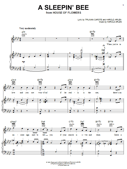 Truman Capote A Sleepin' Bee Sheet Music