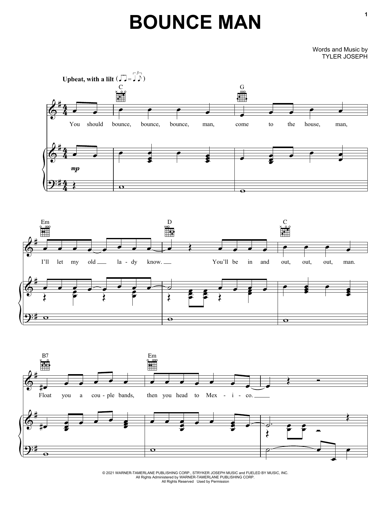Twenty One Pilots Bounce Man Sheet Music