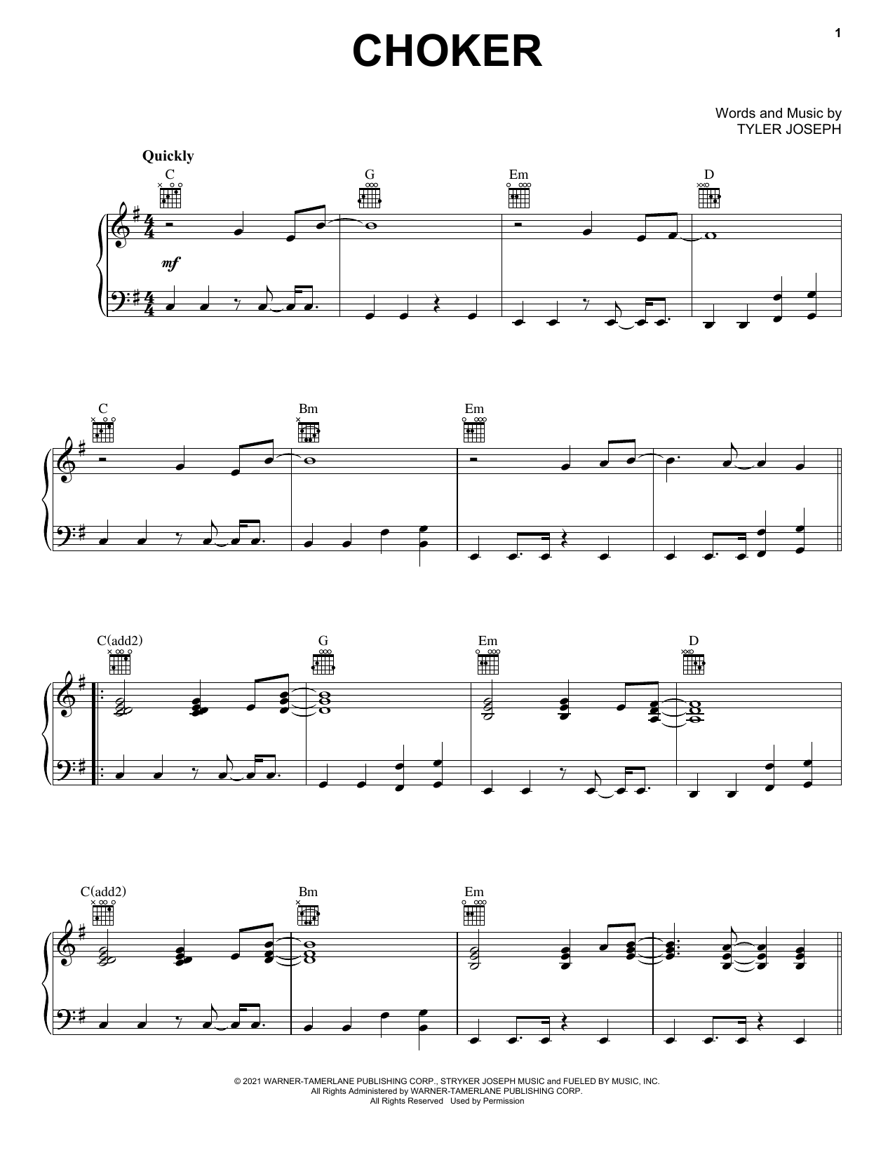 Twenty One Pilots Choker Sheet Music