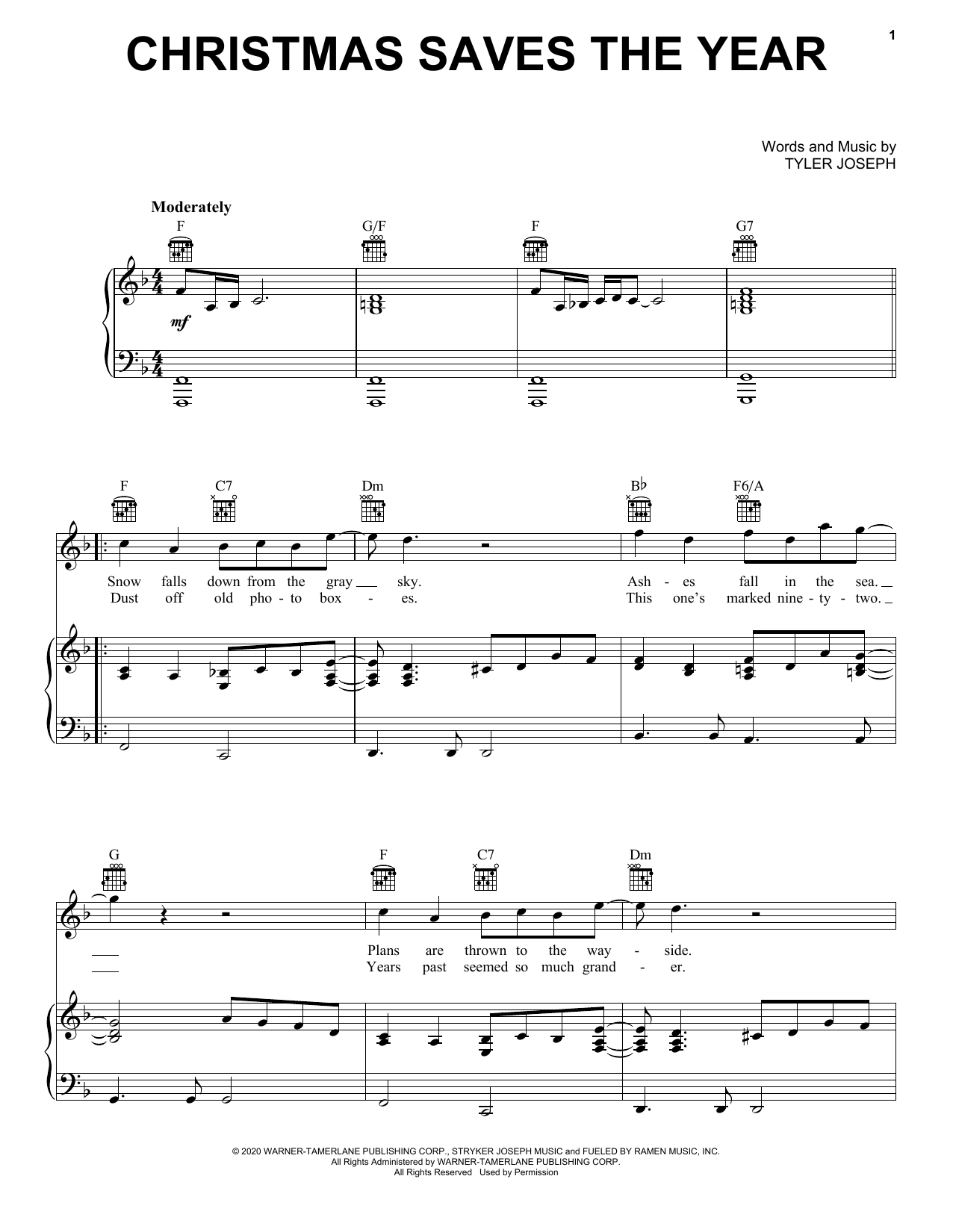Twenty One Pilots Christmas Saves The Year Sheet Music