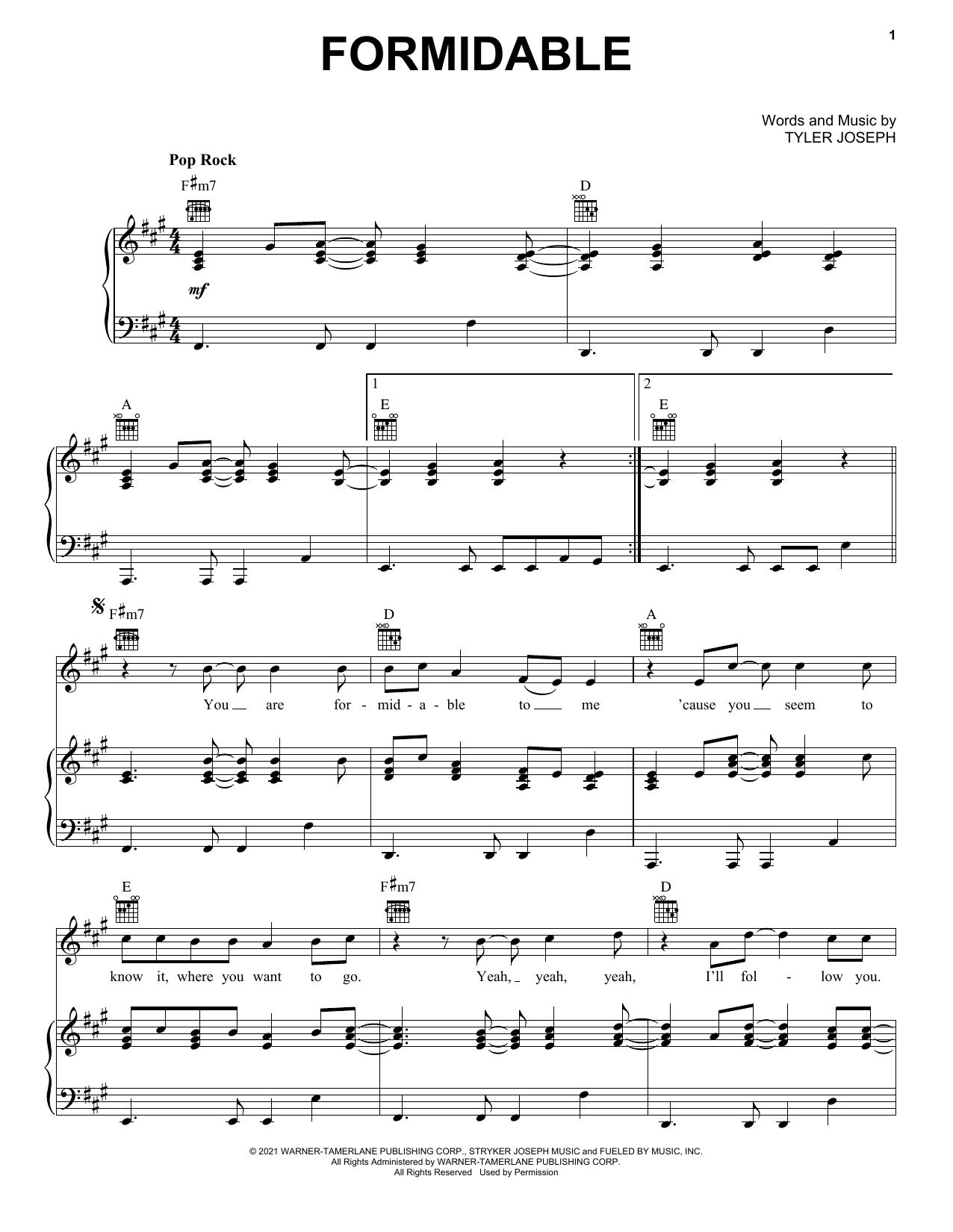 Twenty One Pilots Formidable Sheet Music