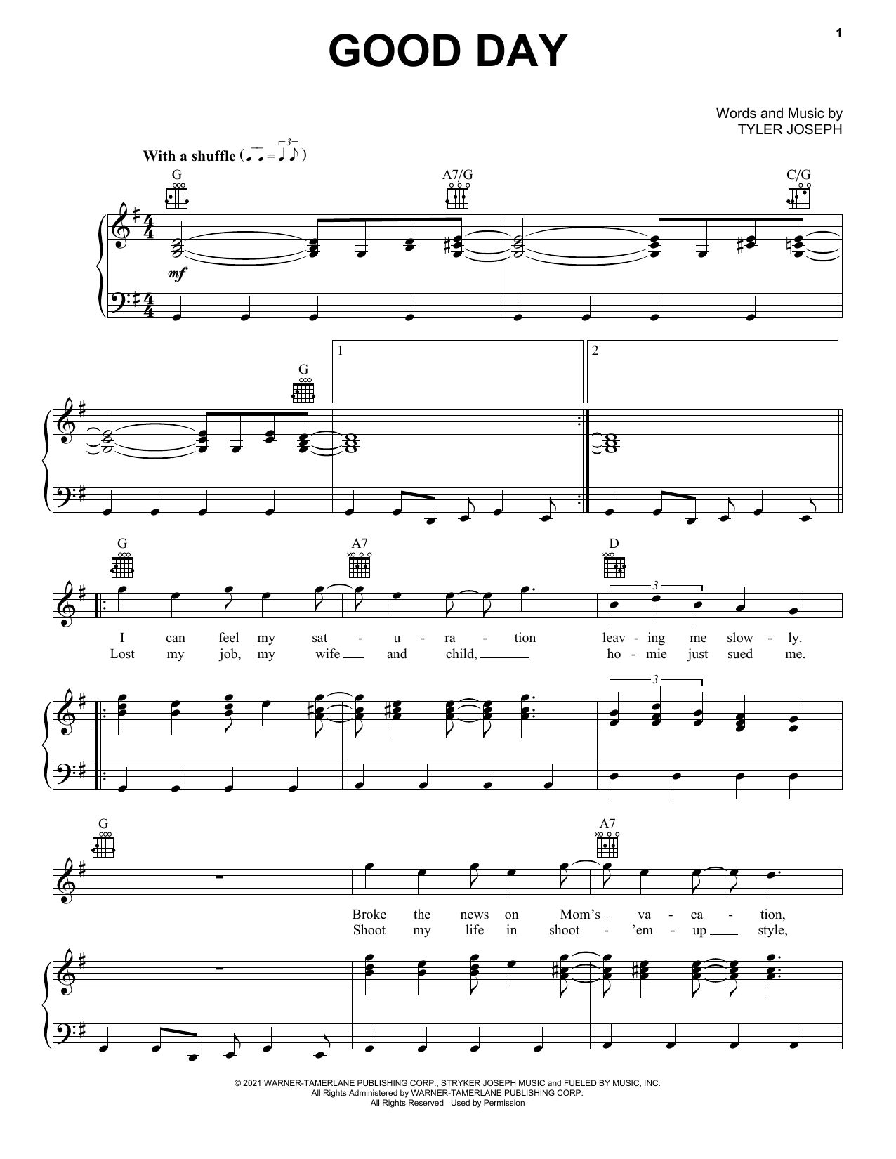 Twenty One Pilots Good Day Sheet Music