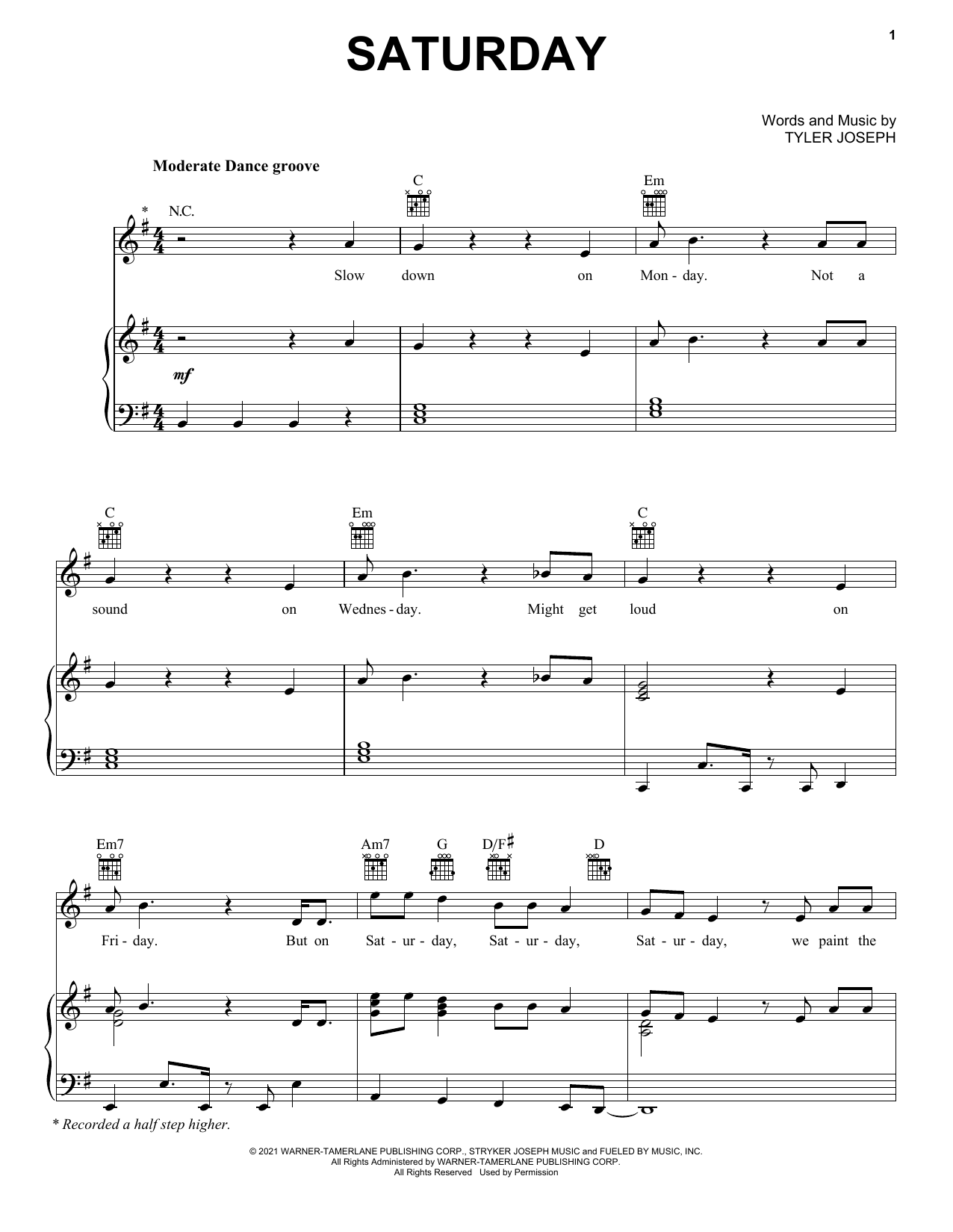 Twenty One Pilots Saturday Sheet Music