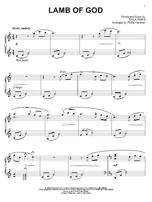 Twila Paris Lamb Of God (arr. Phillip Keveren) Sheet Music