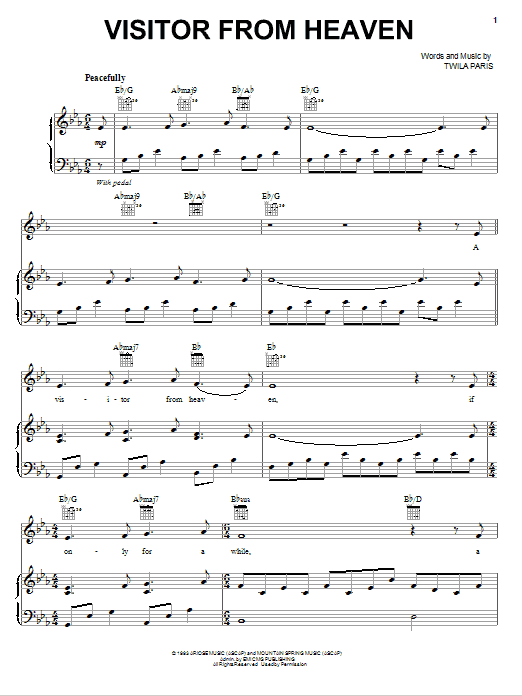 Twila Paris Visitor From Heaven Sheet Music