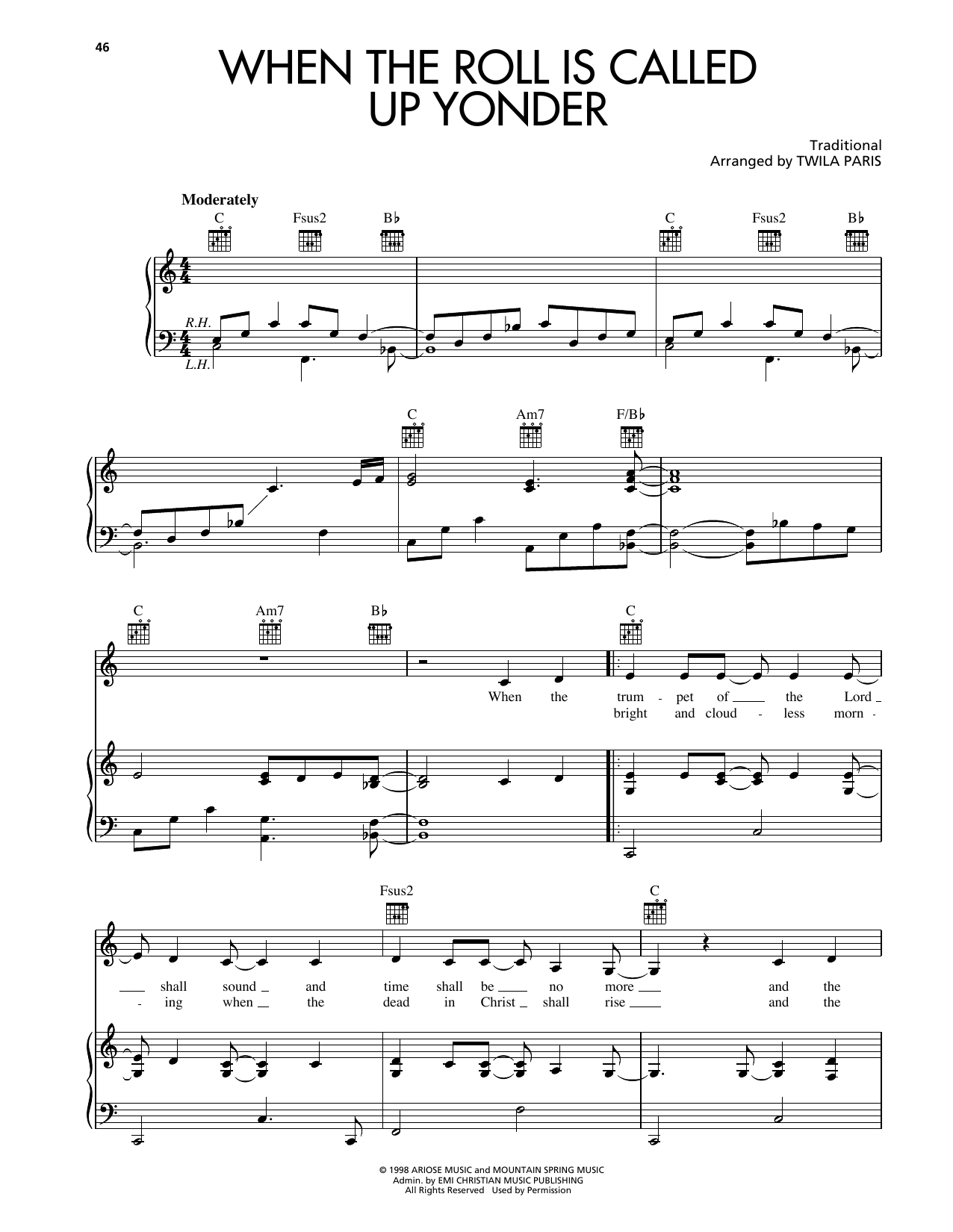 Twila Paris When The Roll Is Called Up Yonder Sheet Music