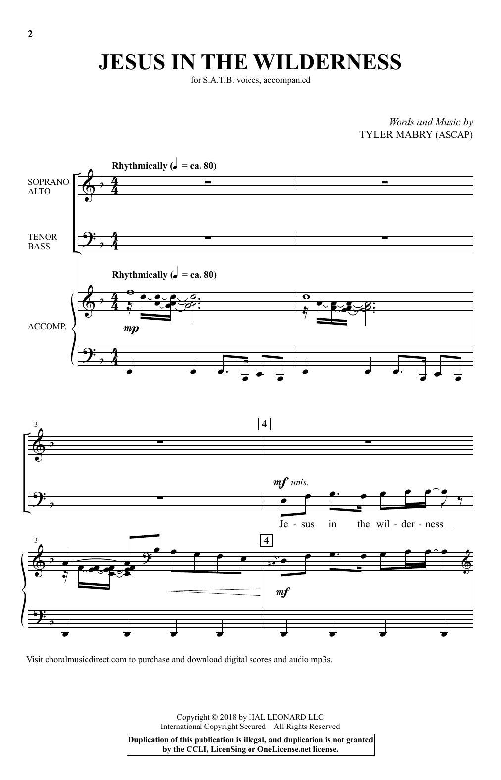 Tyler Mabry Jesus In the Wilderness Sheet Music