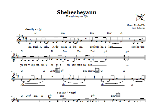 Tzvika Pik Shehecheyanu (For Giving Us Life) Sheet Music