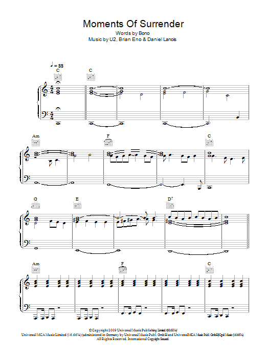 U2 Moment Of Surrender Sheet Music
