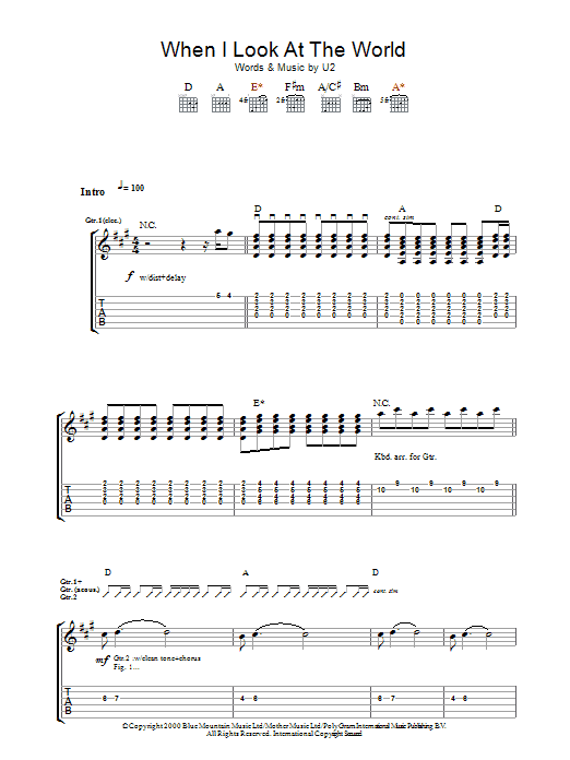 U2 When I Look At The World Sheet Music