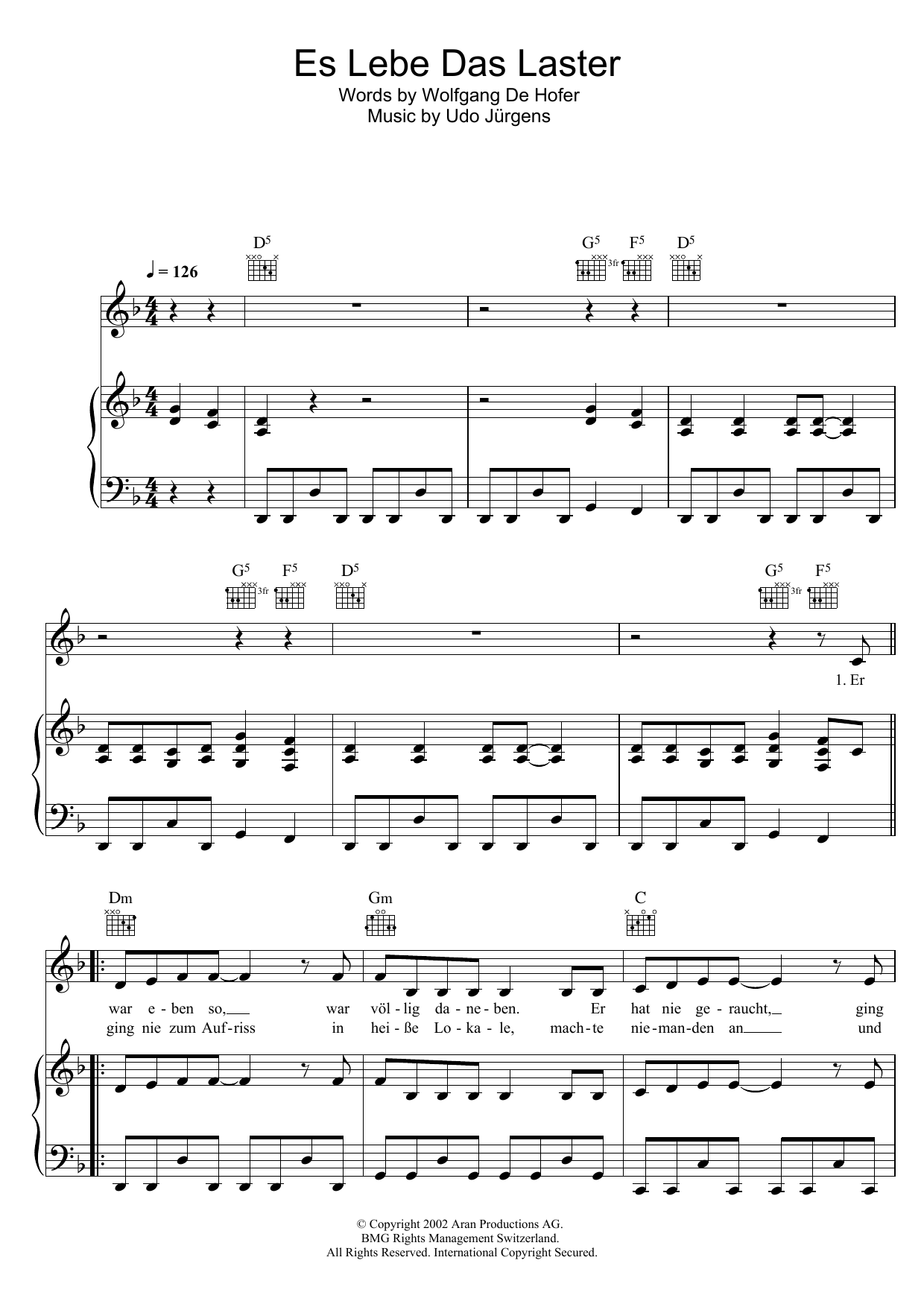 Udo Jurgens Es Lebe Das Laster Sheet Music