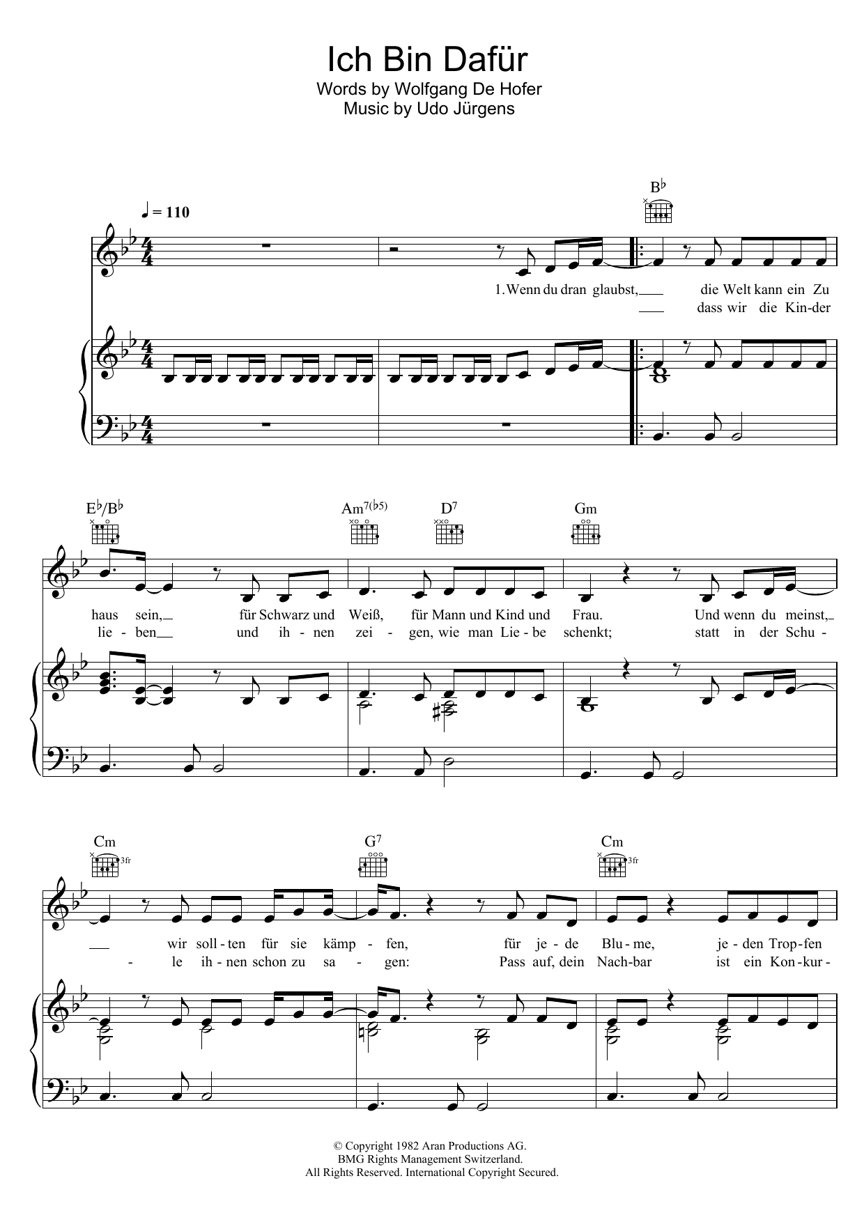 Udo Jurgens Ich Bin Dafur Sheet Music