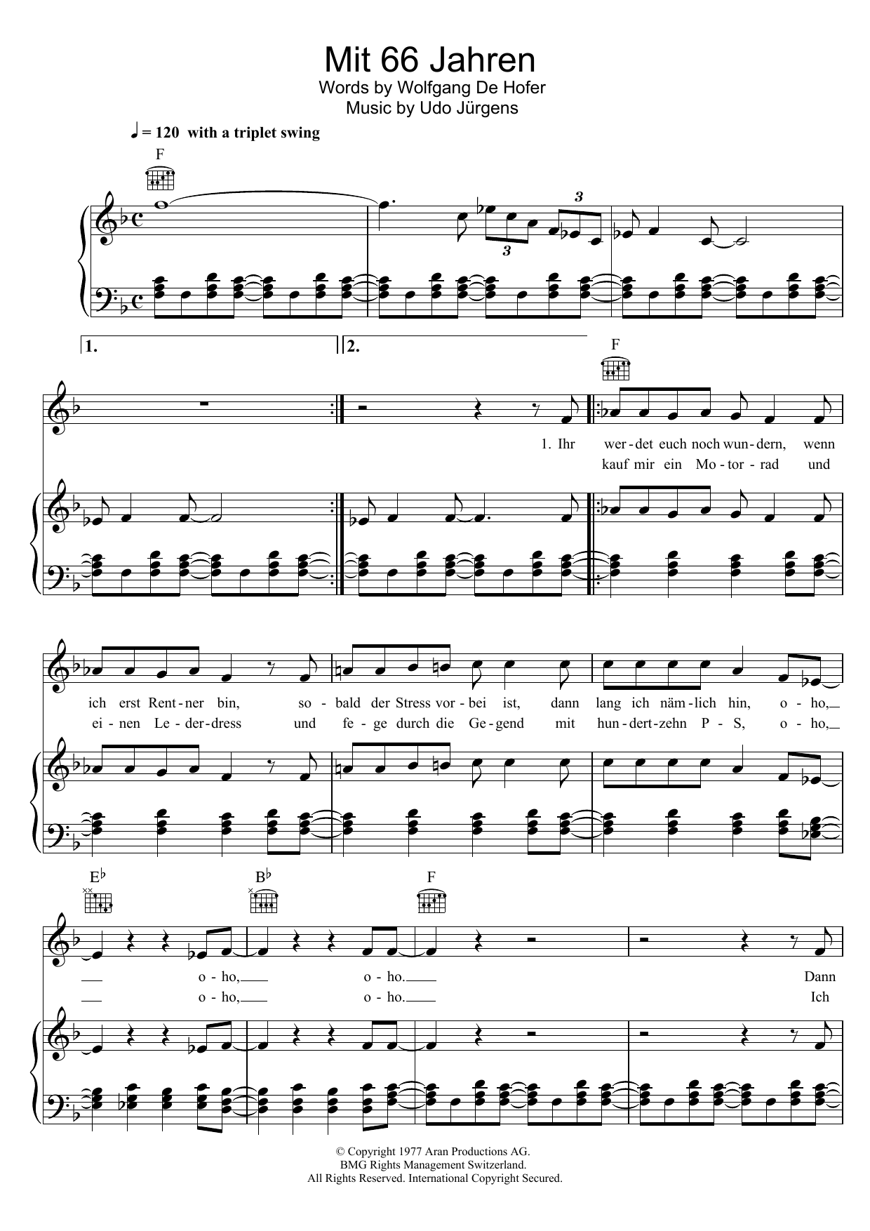 Udo Jurgens Mit 66 Jahren Sheet Music