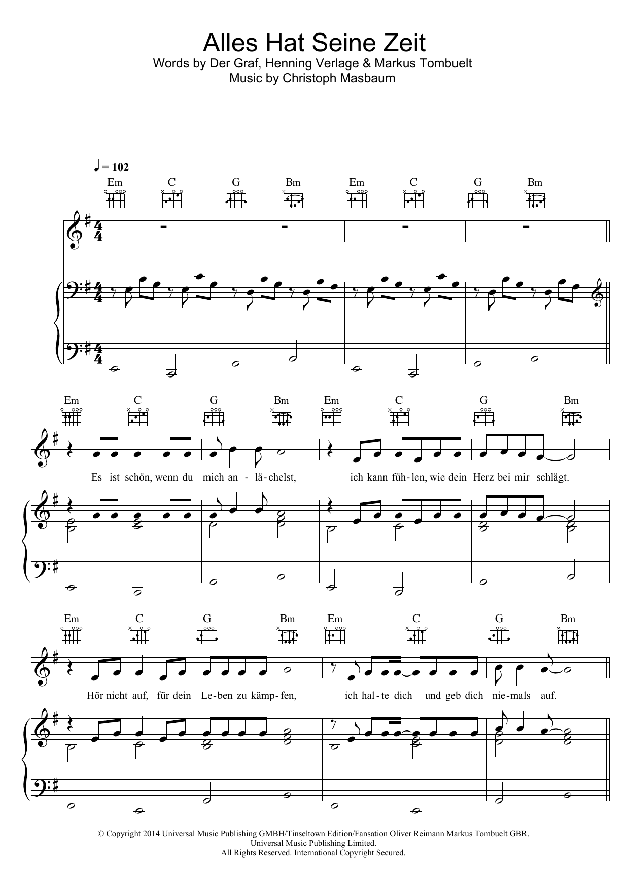 Unheilig Alles Hat Seine Zeit Sheet Music