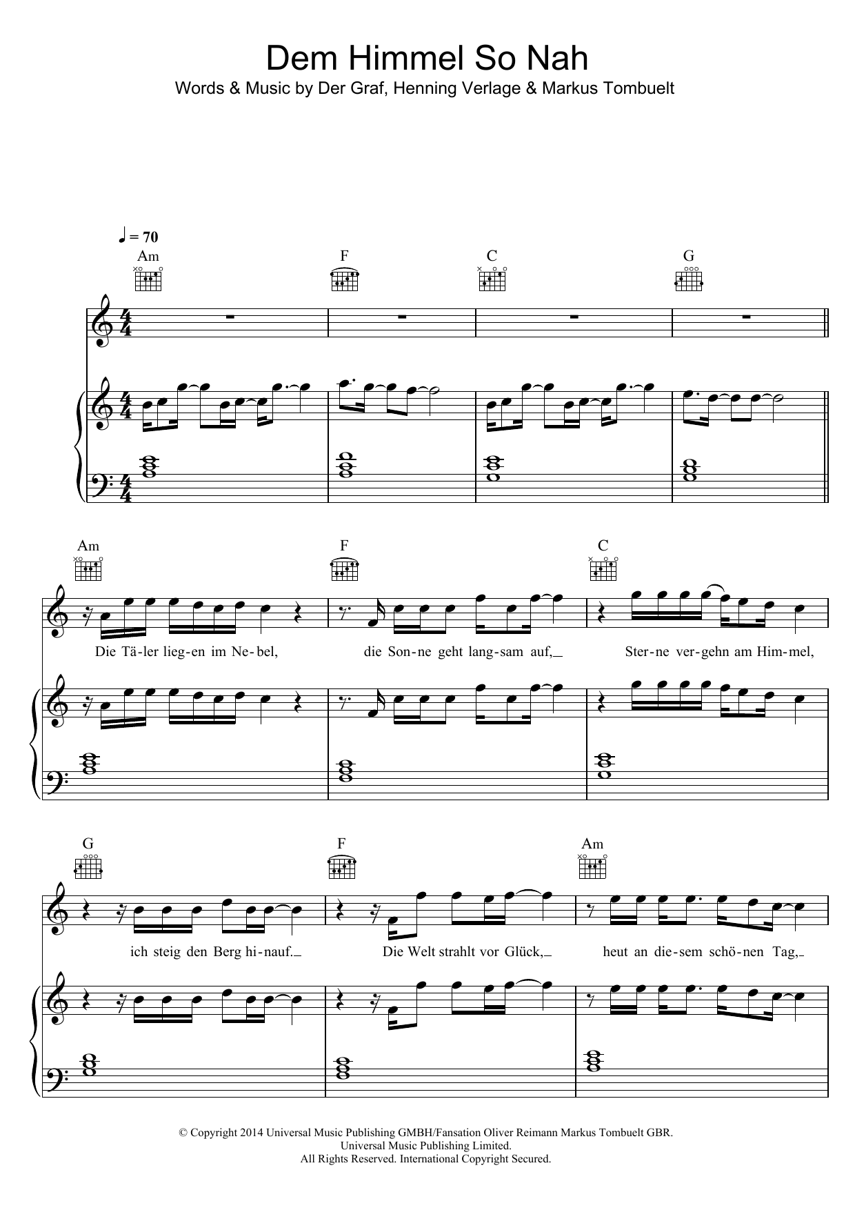 Unheilig Dem Himmel So Nah Sheet Music